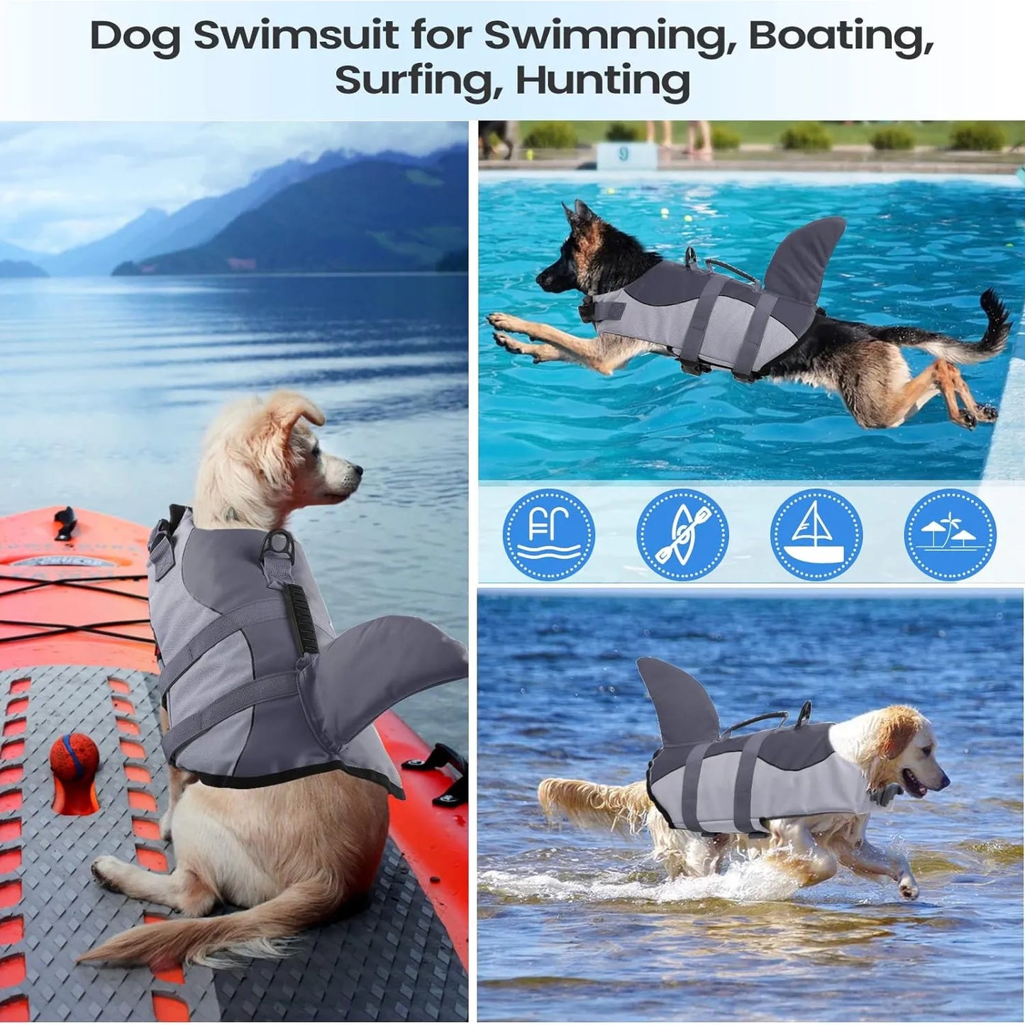 Chaleco Salvavidas Para Perros Talla XL Diseño Tiburón Sirena Flotación Segura