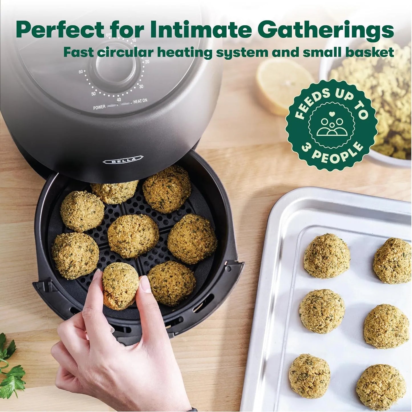 Horno Freidora De Aire Bella 2 Litros Multicocina 5 En 1 Negro Mate