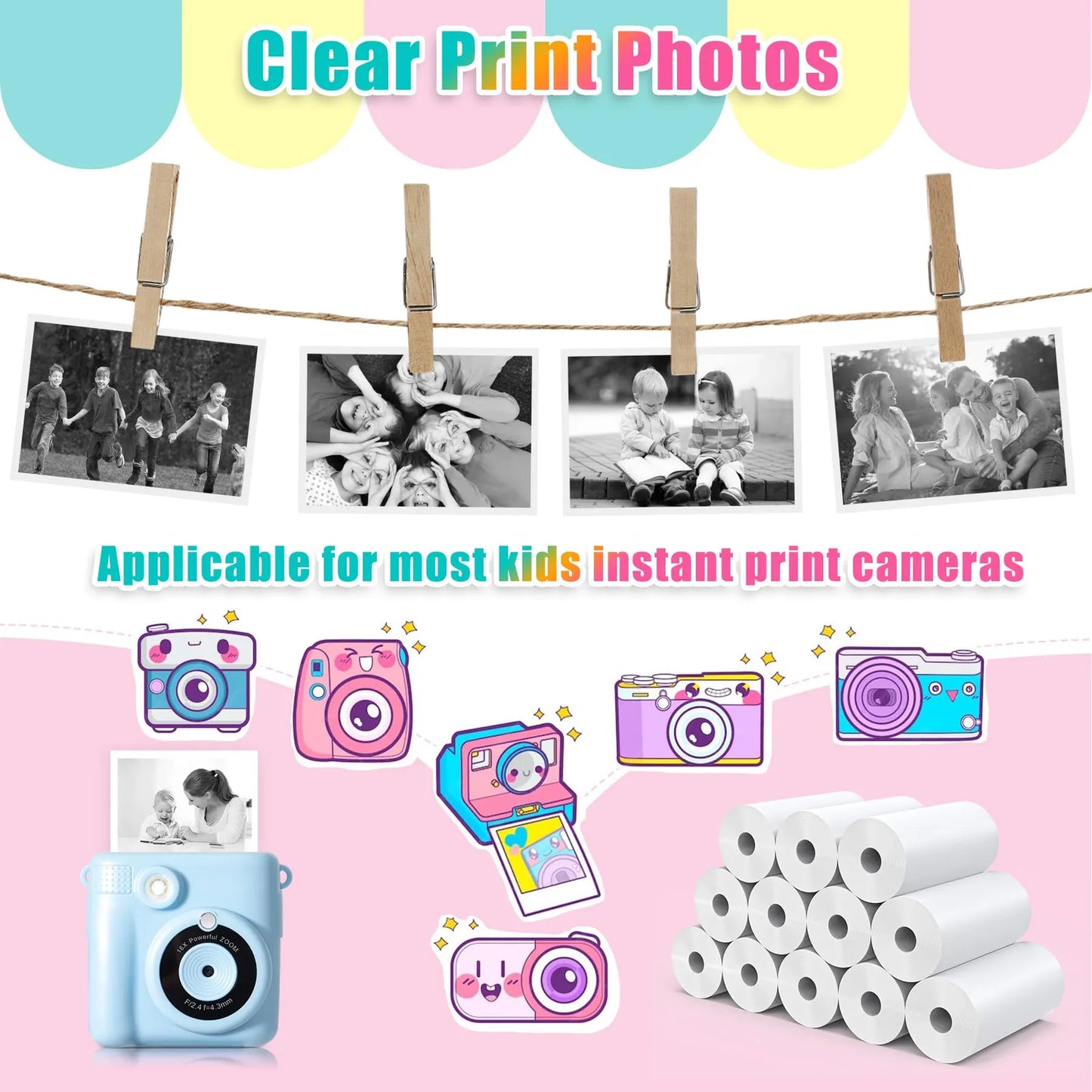 12 Rollos Papel Térmico Impresión Instantánea HD Para Cámara Infantil