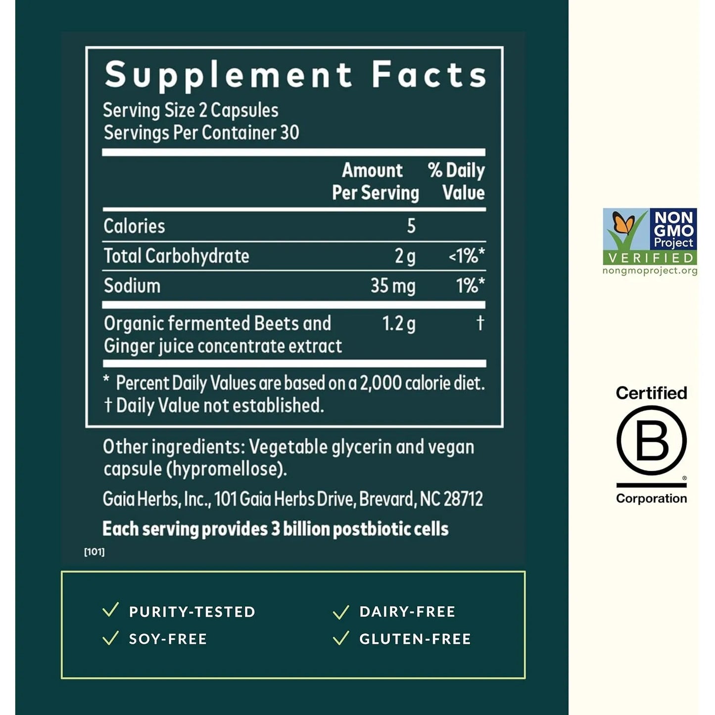 Capsulas De Jengibre Con Remolacha Fermentada Para Salud Intestinal Y Cardíaca Gaia Herbs 60 Unidades Veganas