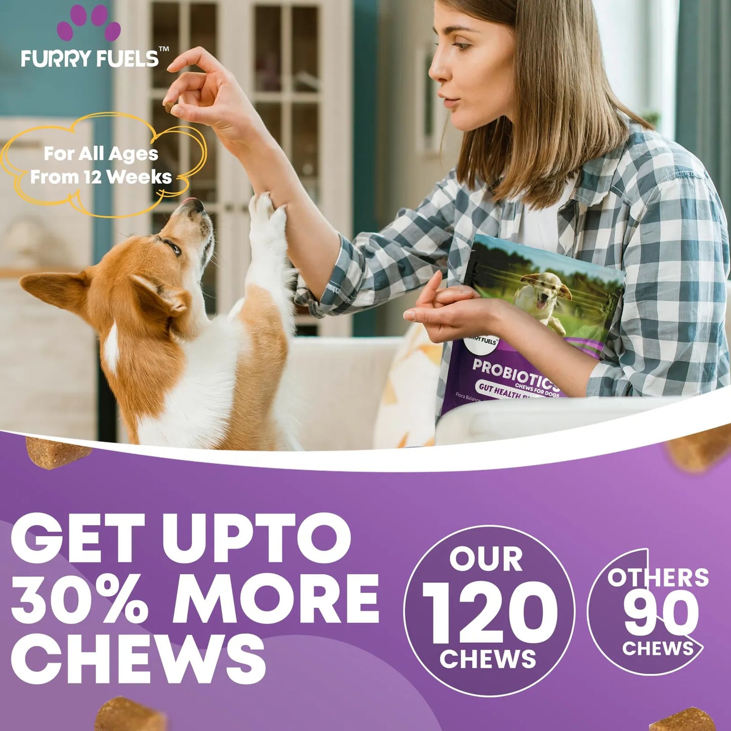 Masticables Probióticos Para Perros Salud Digestiva 120 Unid Sabor Pollo