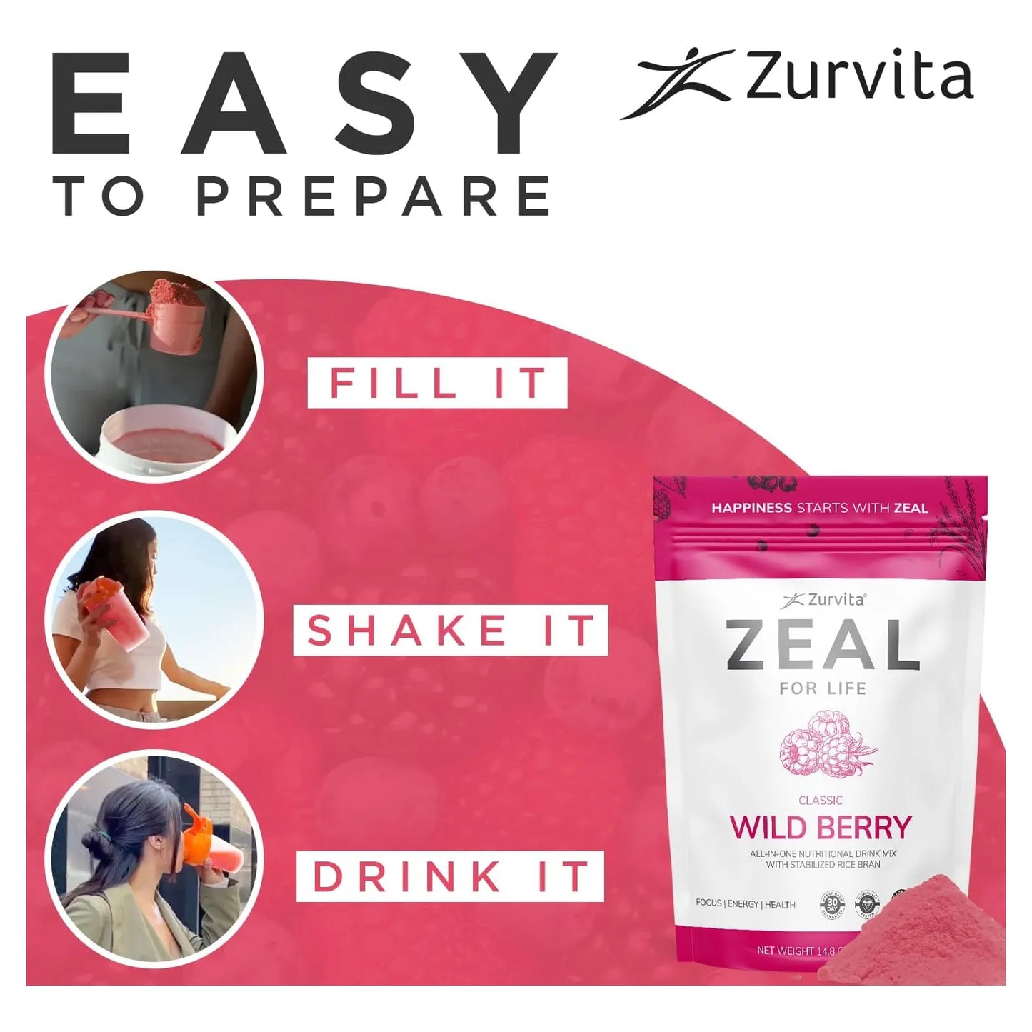 Frutos Silvestres Zeal For Life Lata 30 Dias Bienestar 14.8 Oz Energia Y Salud
