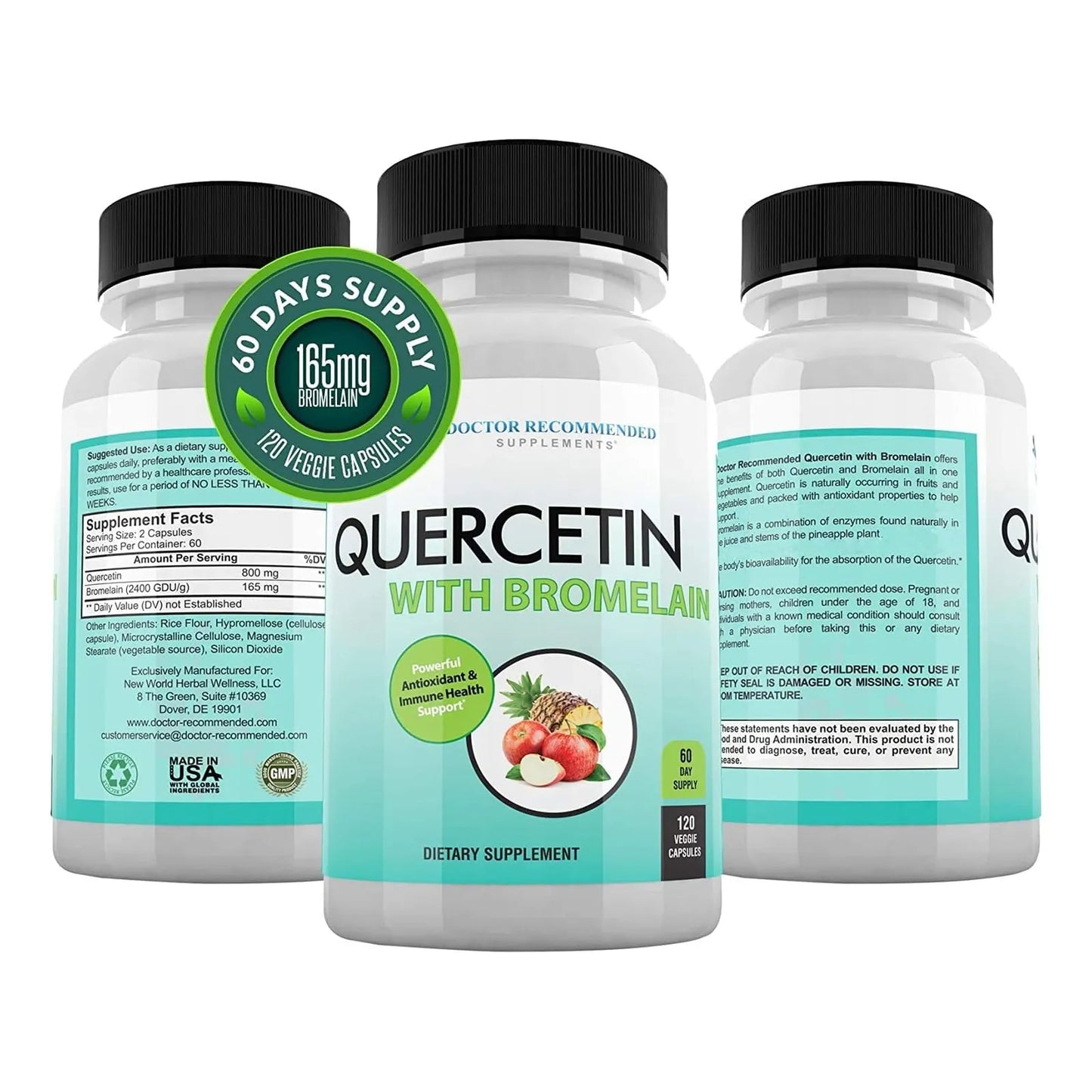 Quercetina 800mg Con Bromelina 165mg 120 Cápsulas Veganas Suplemento Antioxidante