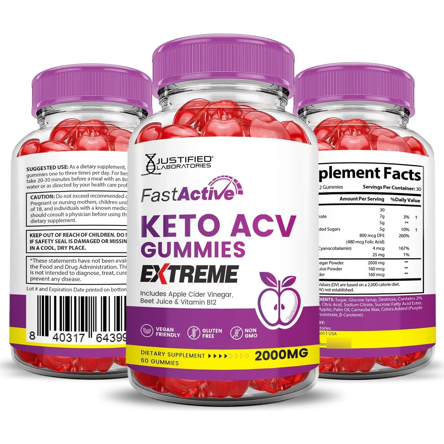 Gomitas Fast Active Keto ACV Extreme 2000 Mg Con Jugo De Granada Y Vitamina B12