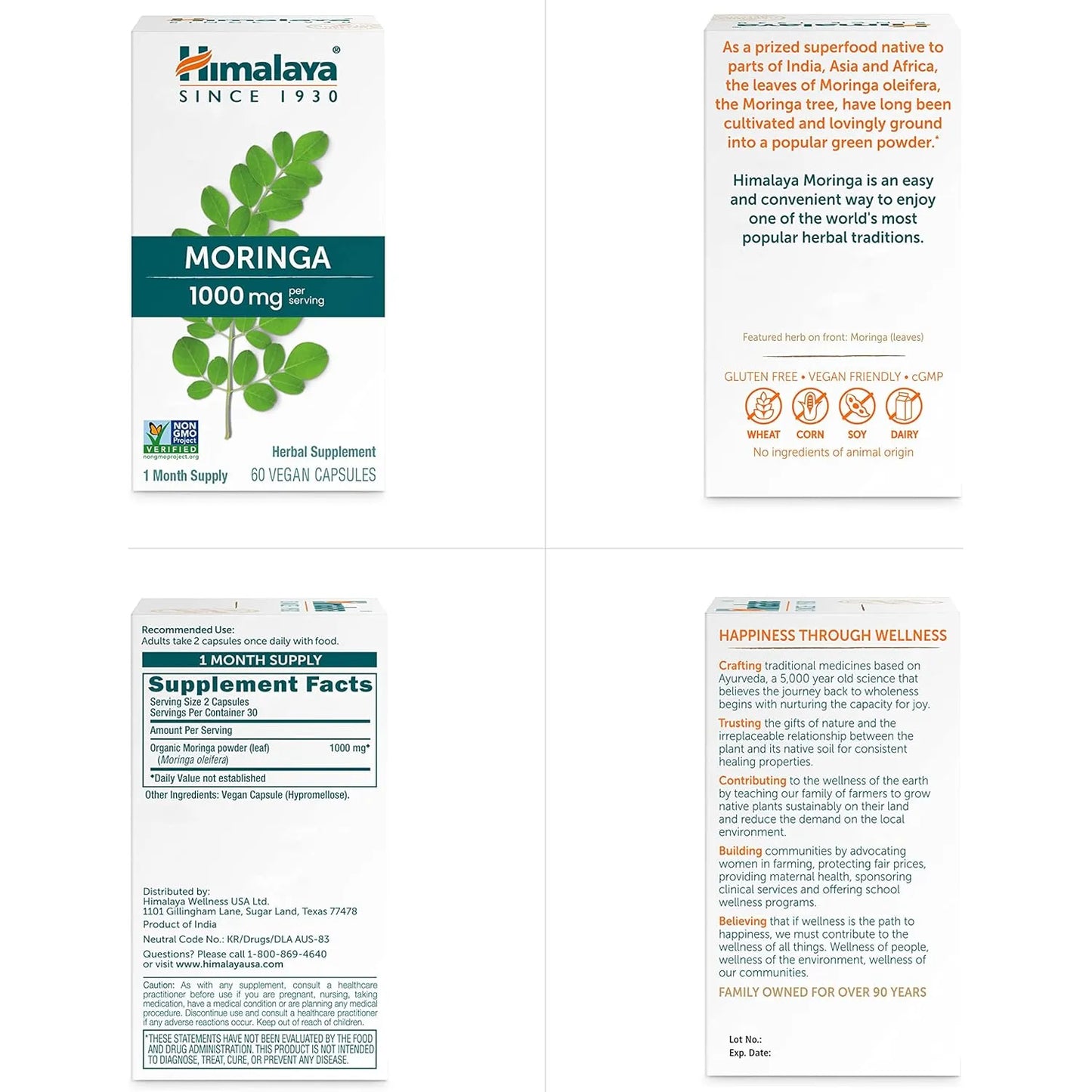 Moringa Himalaya 1000 Mg 60 Cápsulas Superalimento Antioxidante Vegano