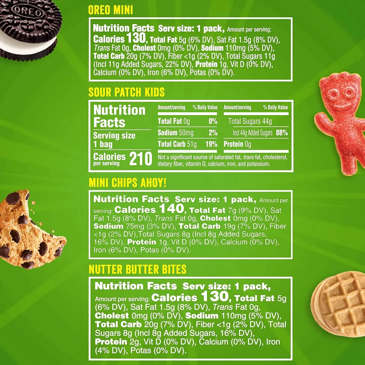 Surtido Mini Galletas Snacks Kids 32 Paquetes Oreo Chips Ahoy Sour Patch