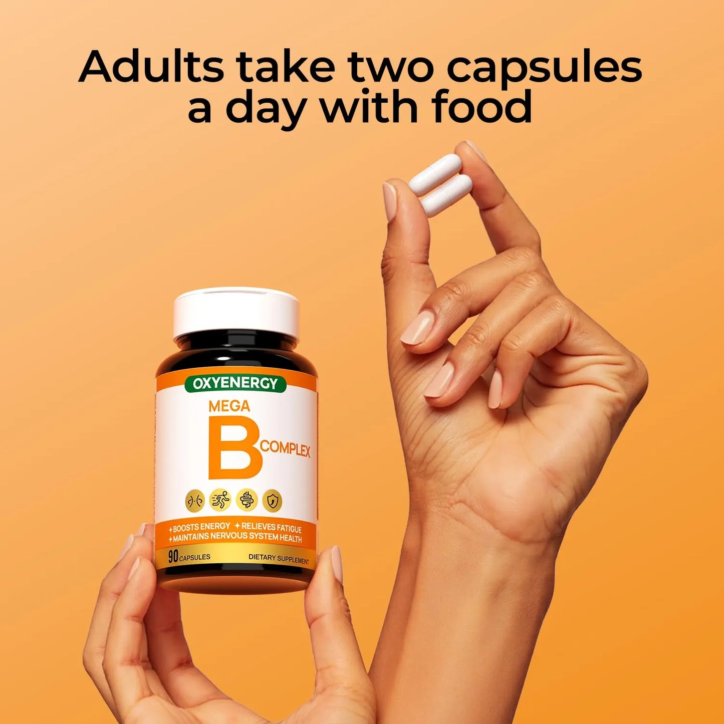 Cápsulas Mega Vitamina B Complejas 8 Vitaminas Salud Celular Vegano 90 Cápsulas