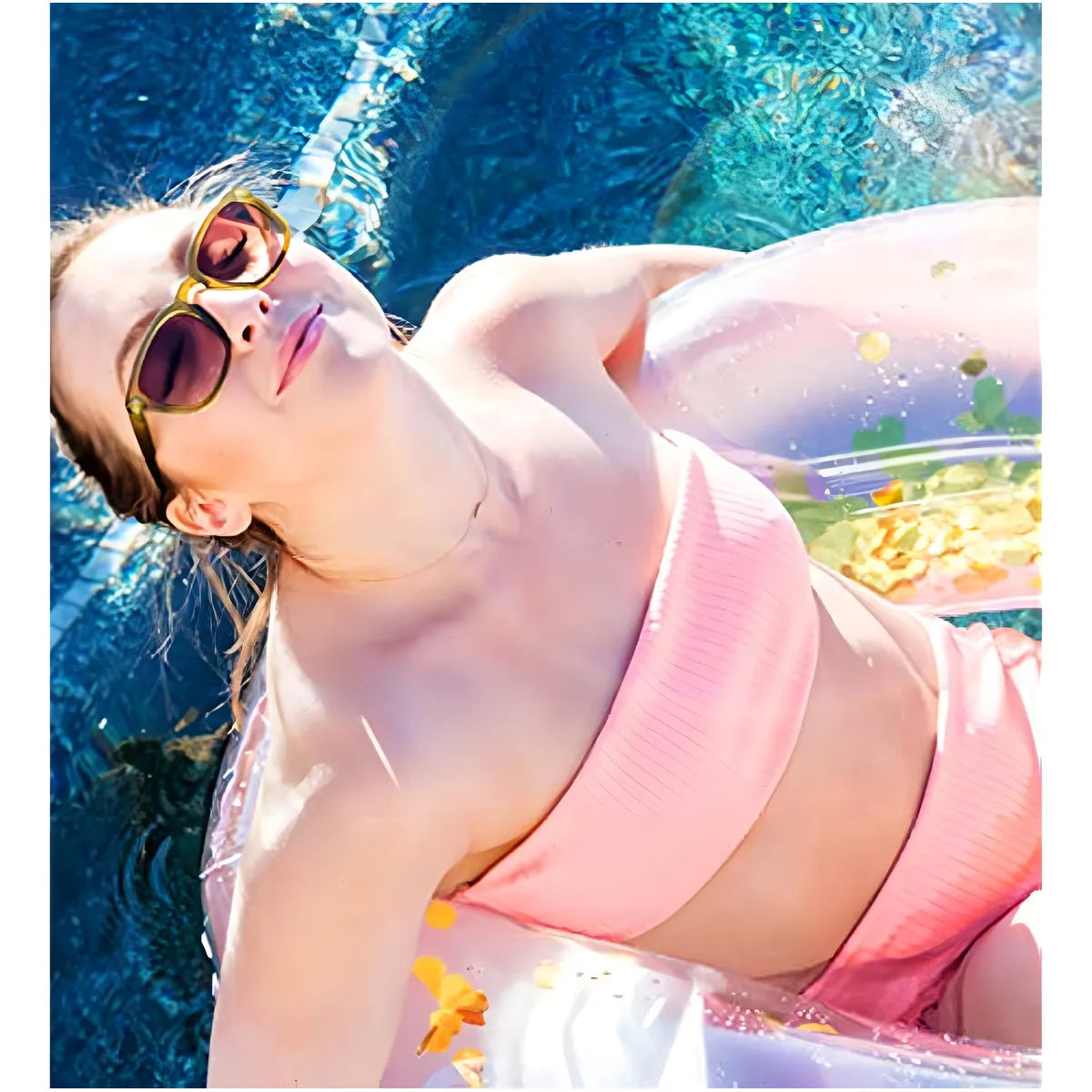 Flotador Inflable Rosa Dorado Con Confeti Jumbo Para Fiestas En Piscina
