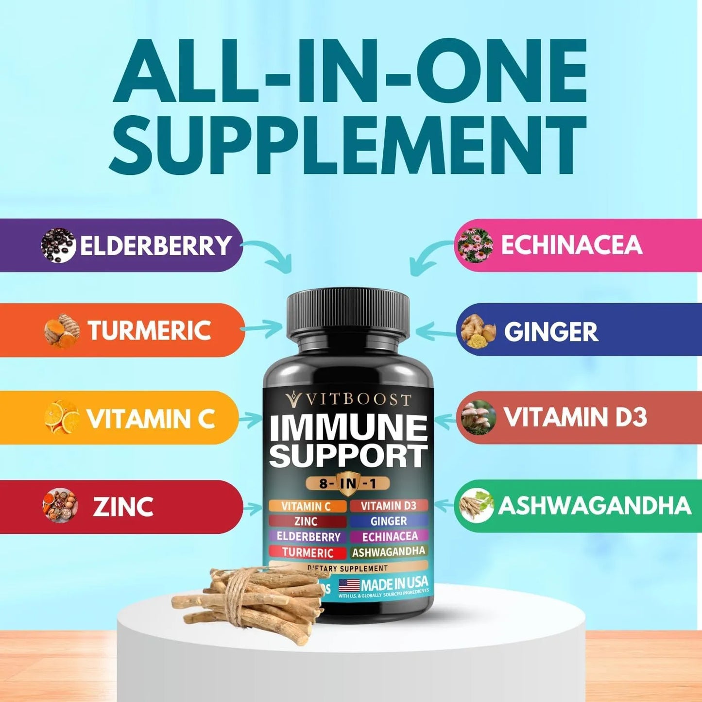 Suplemento Inmunologico Sauco 8 En 1 Con Equinacea Vitamina C Zinc Vitamina D