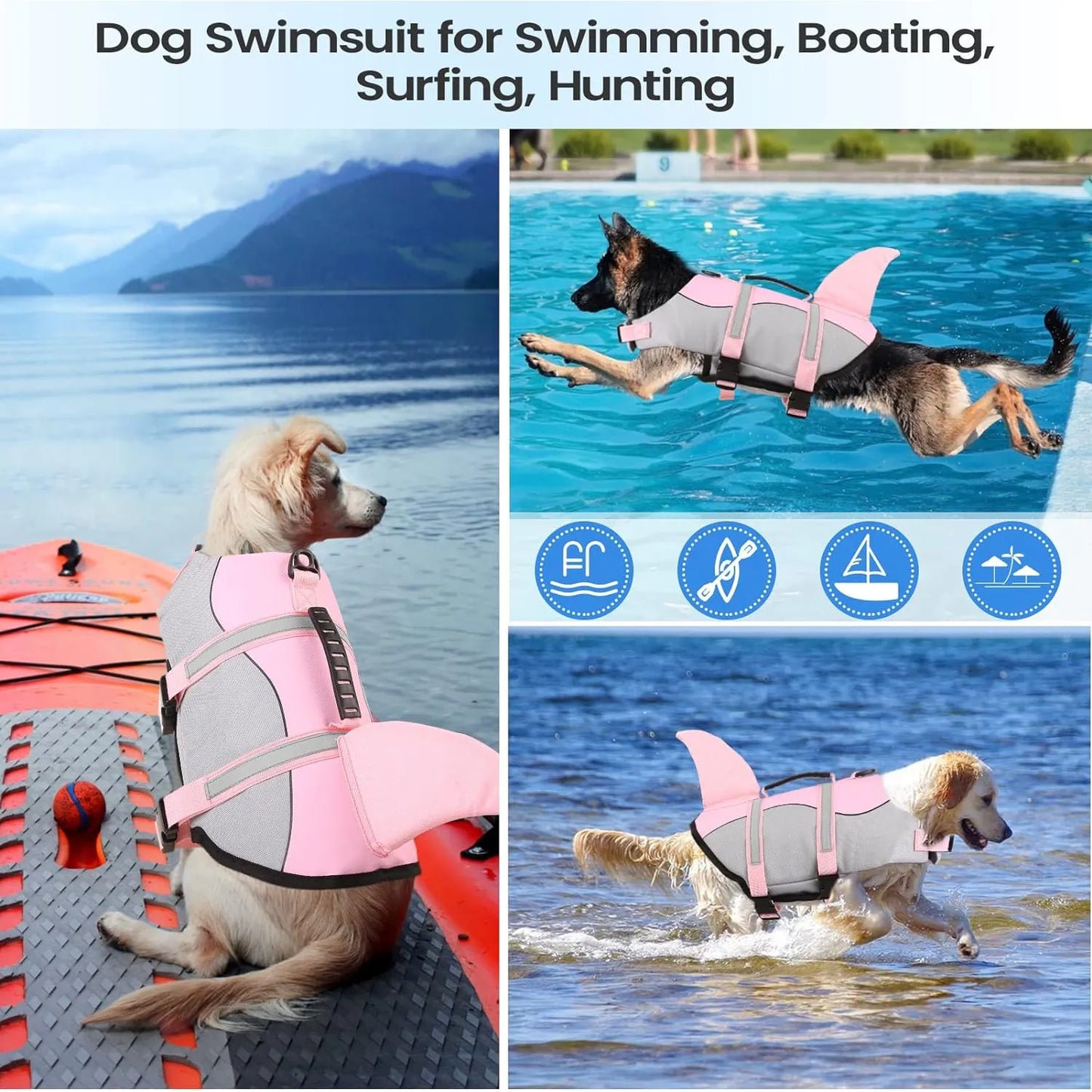 Chaleco Salvavidas Para Perros Talla XL Tiburón Rosa Seguridad y Estilo