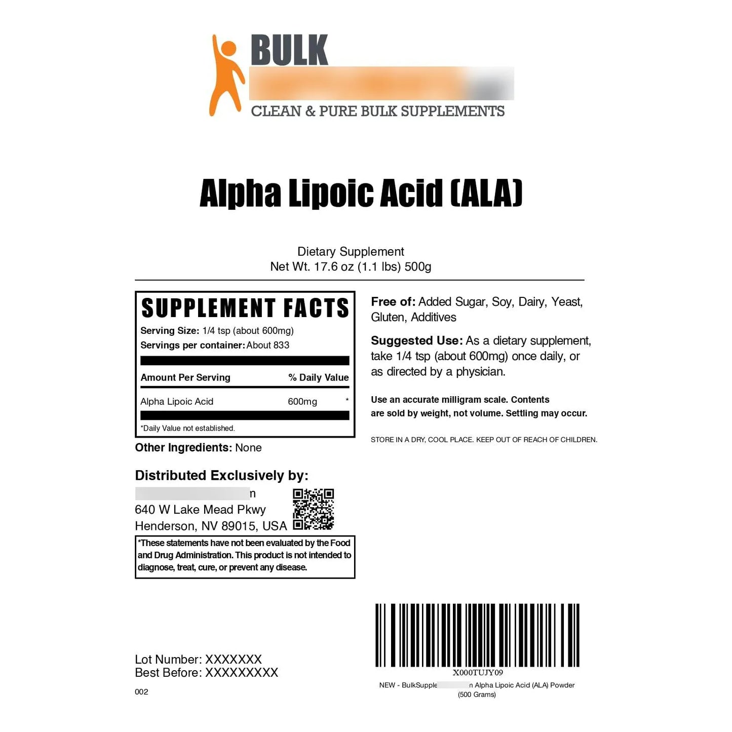 Polvo De Ácido Alfa Lipoico 600 Mg Antioxidante Sin Gluten Envío Gratis