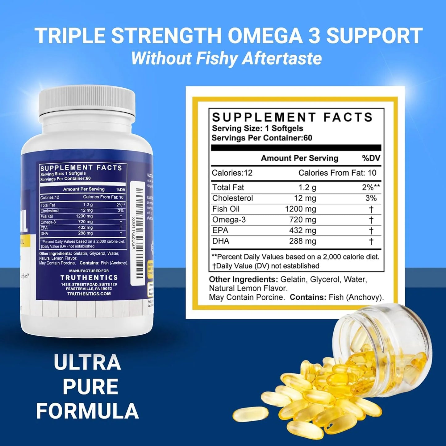 Aceite De Pescado Omega 3 2400 Mg Triple Fuerza Alto Epa Dha Suplemento Salud