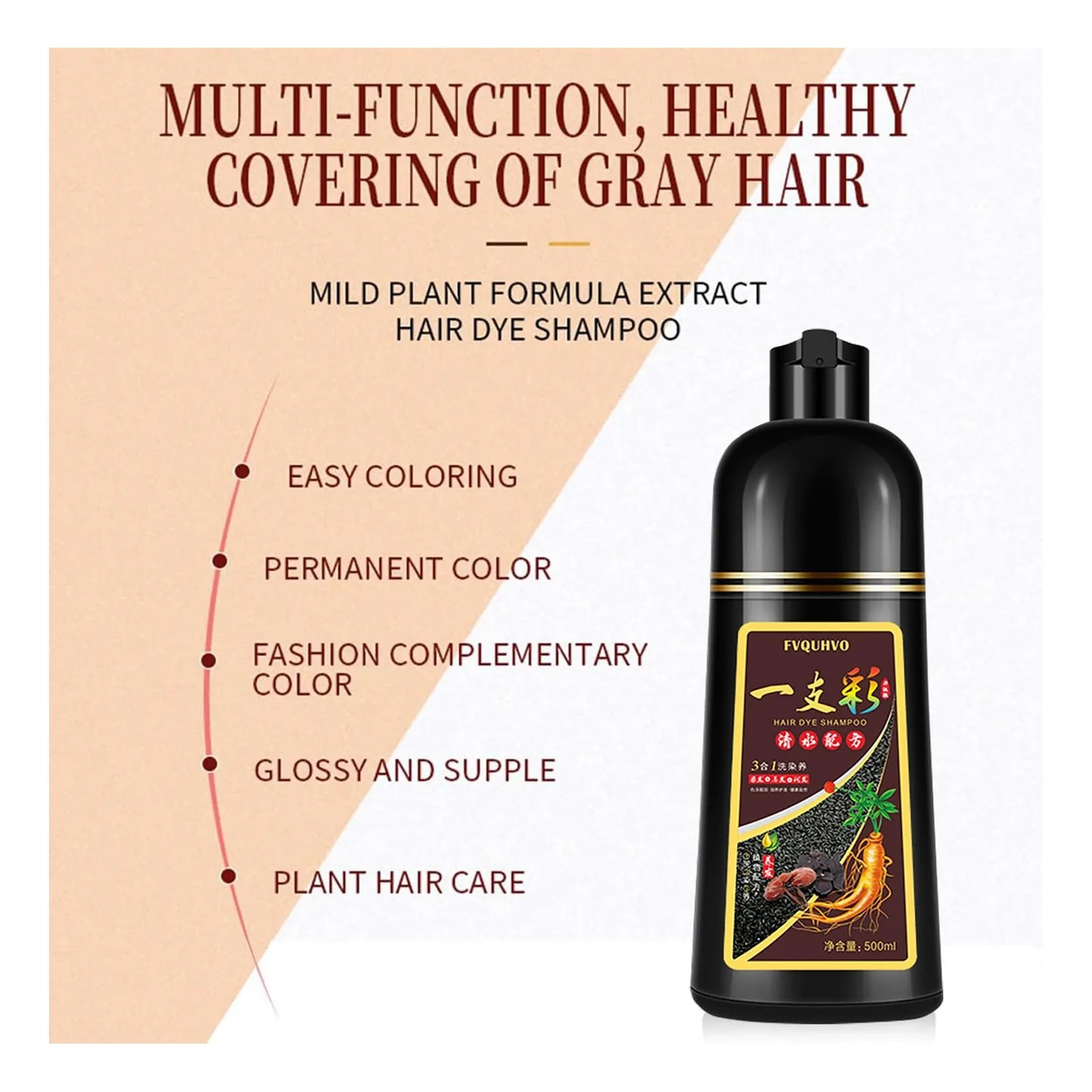 Champú Natural 3 En 1 Cobertura Canas Tinte Instantáneo Sin Daño Cabello