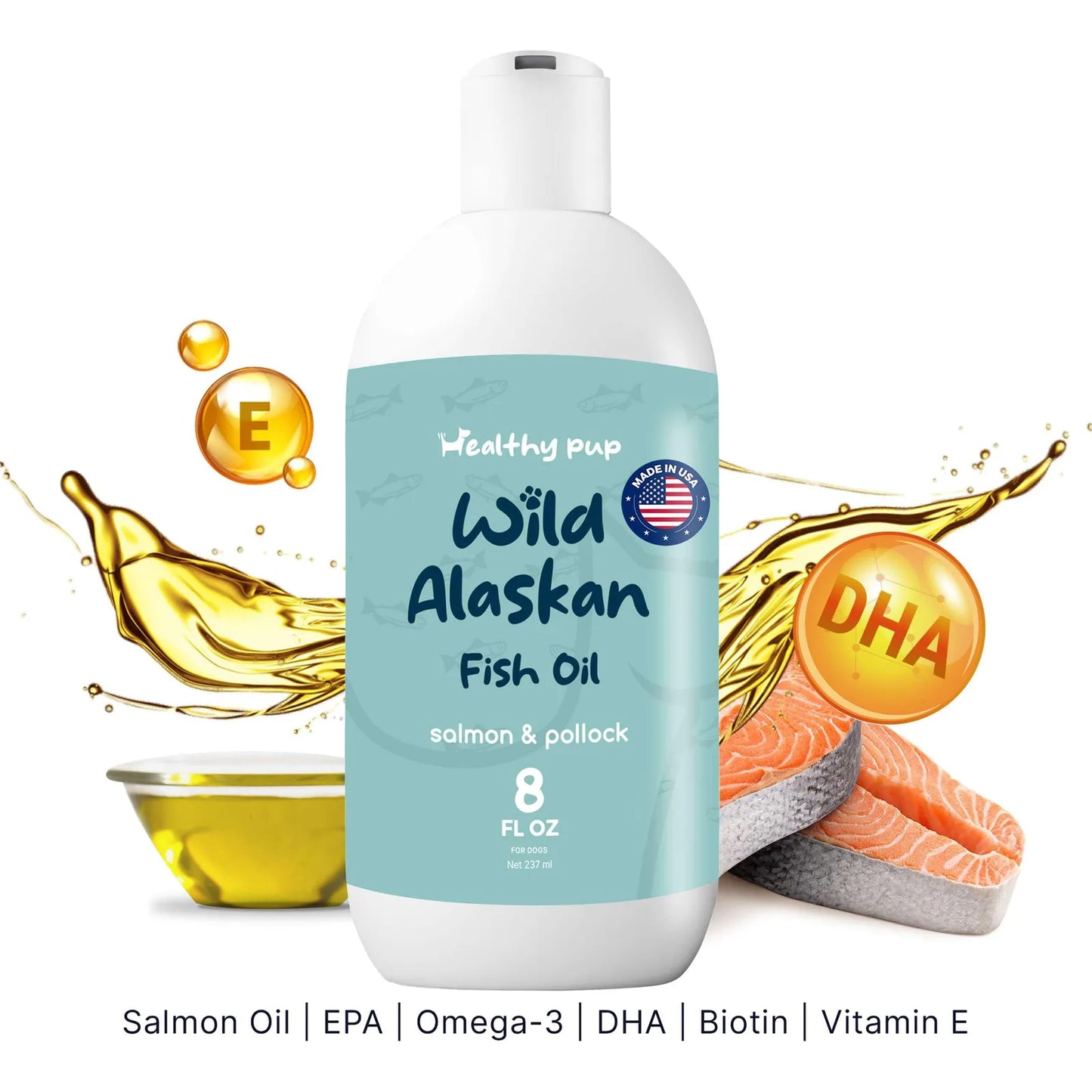 Aceite De Salmón Salvaje De Alaska Para Perros Con Abadejo 8 Oz Omega 3 EPA DHA