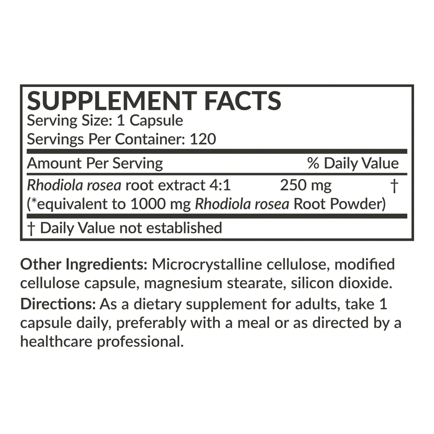Rhodiola Rosea Powder 120 Caps Adaptogenic Herb 500 Mg Veggie Capsules Energy Stress Relief