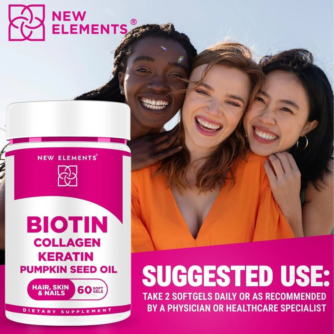 Biotina 10000 Mcg Con Colágeno Queratina Y Aceite De Calabaza Para Cabello Piel Y Uñas