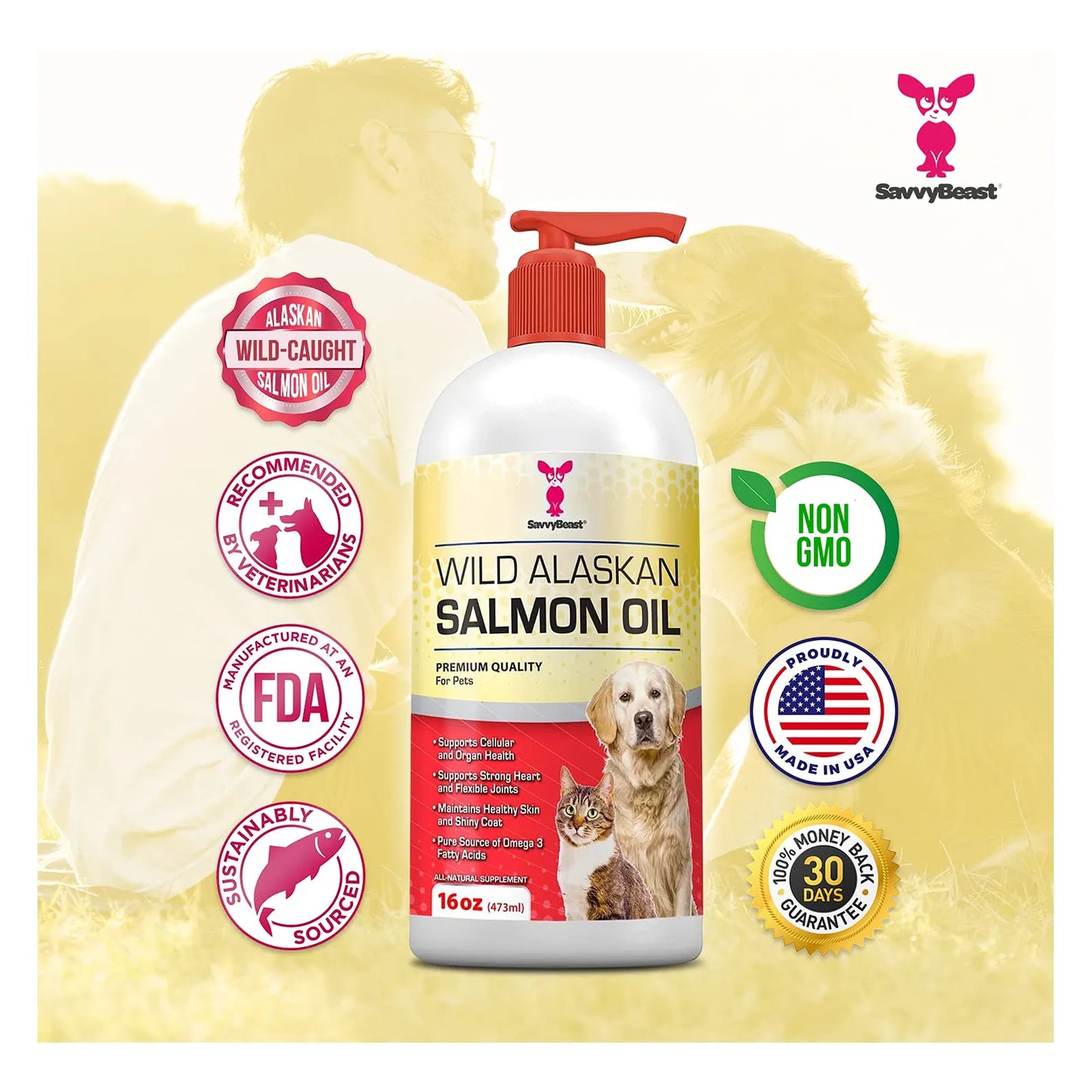 Aceite Puro De Salmón Salvaje De Alaska Para Mascotas 16oz Omega 3 Piel Y Pelaje