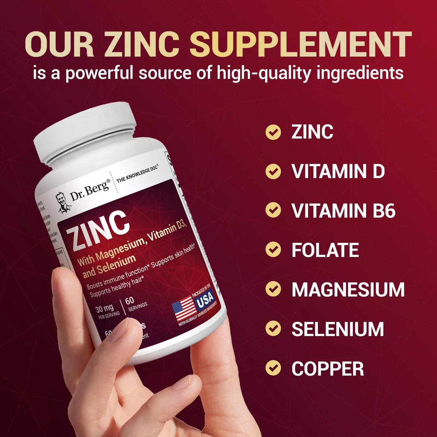 Dr Berg Zinc 30mg Con Magnesio Vitamina D3 Selenio Cobre Suplemento Inmunologico 60 Capsulas
