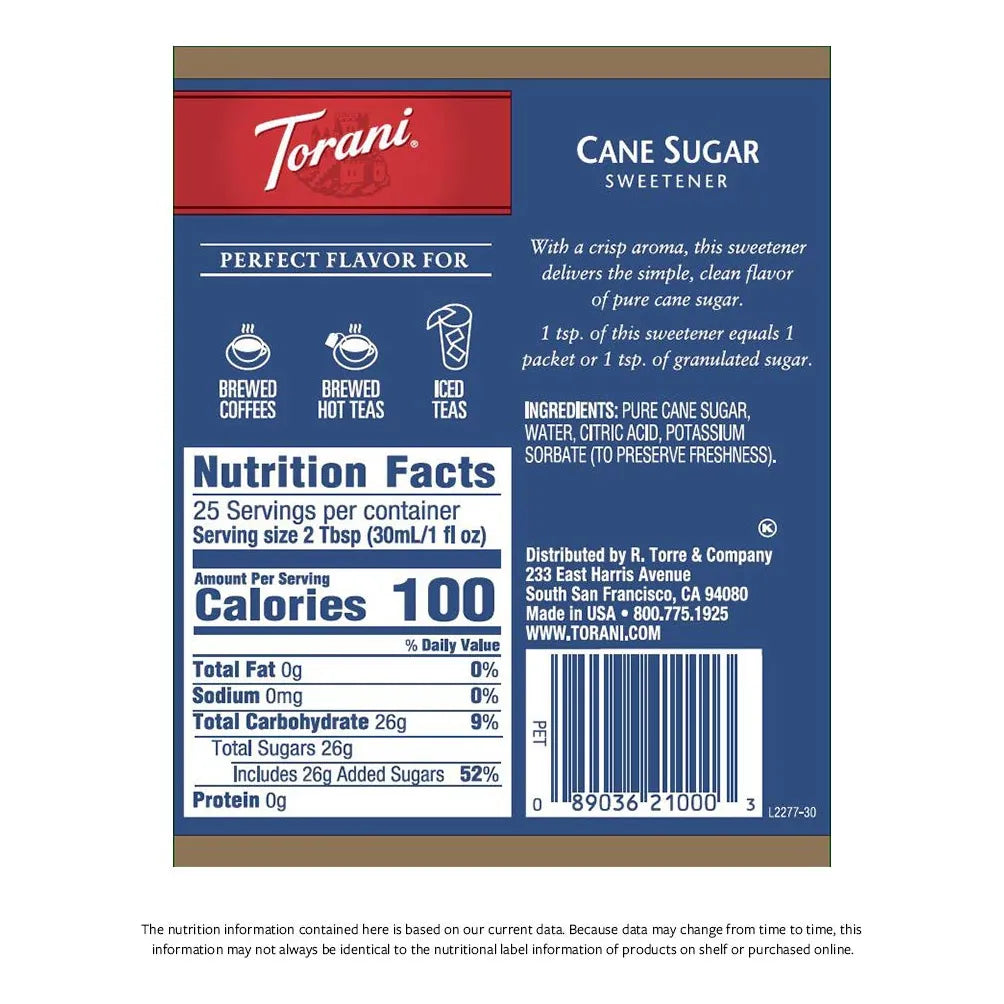 Jarabe De Caña De Azúcar Torani 720 Ml Paquete De 4 Sabor Natural Y Versátil
