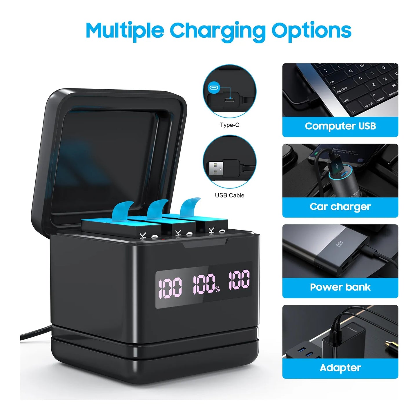 Baterías Recargables 2000 mAh Y Cargador Rápido Para GoPro Hero 9 10 11 12