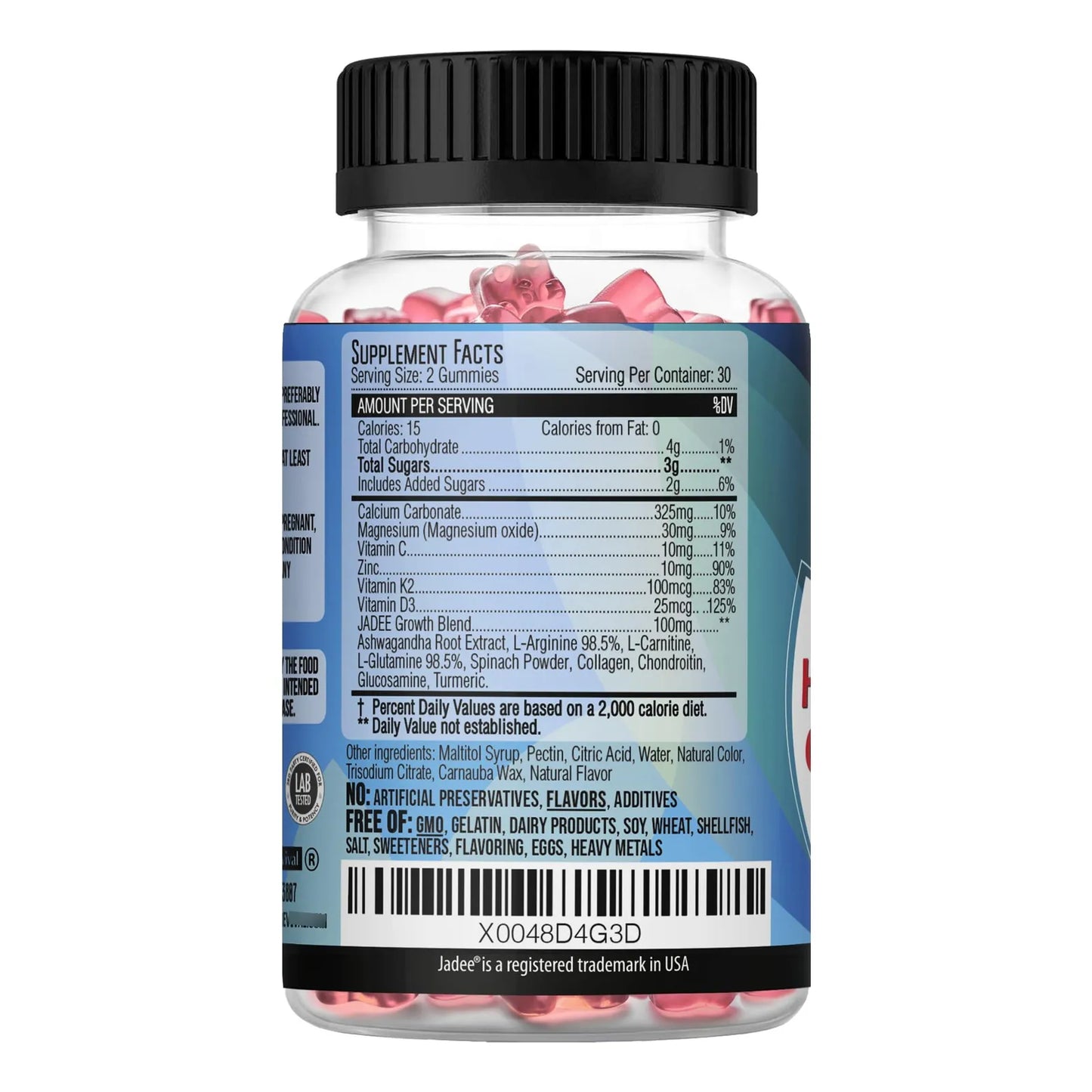 Gomitas De Calcio 325 Mg Para Crecimiento De Altura Con Ashwagandha Y Vitaminas