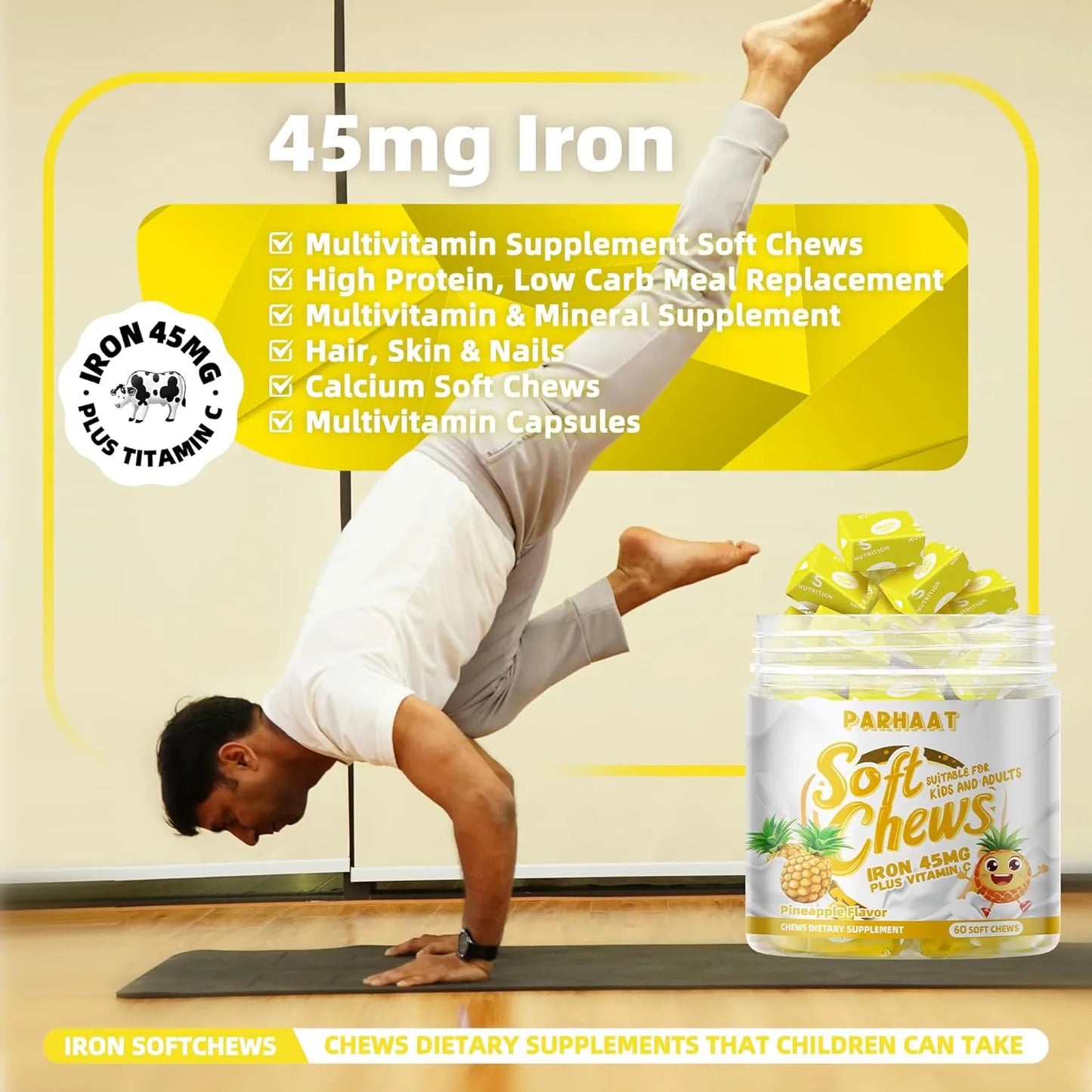 Hierro Masticable Suave Con Vitamina C Sabor Piña 60 Unidades