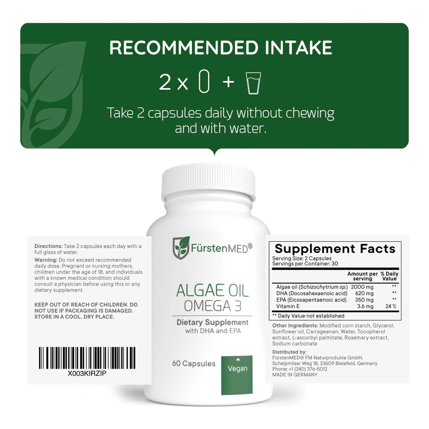 Aceite De Algas Omega 3 2000 Mg Vegano Apoyo Corazón Cerebro Articulaciones FürstenMED