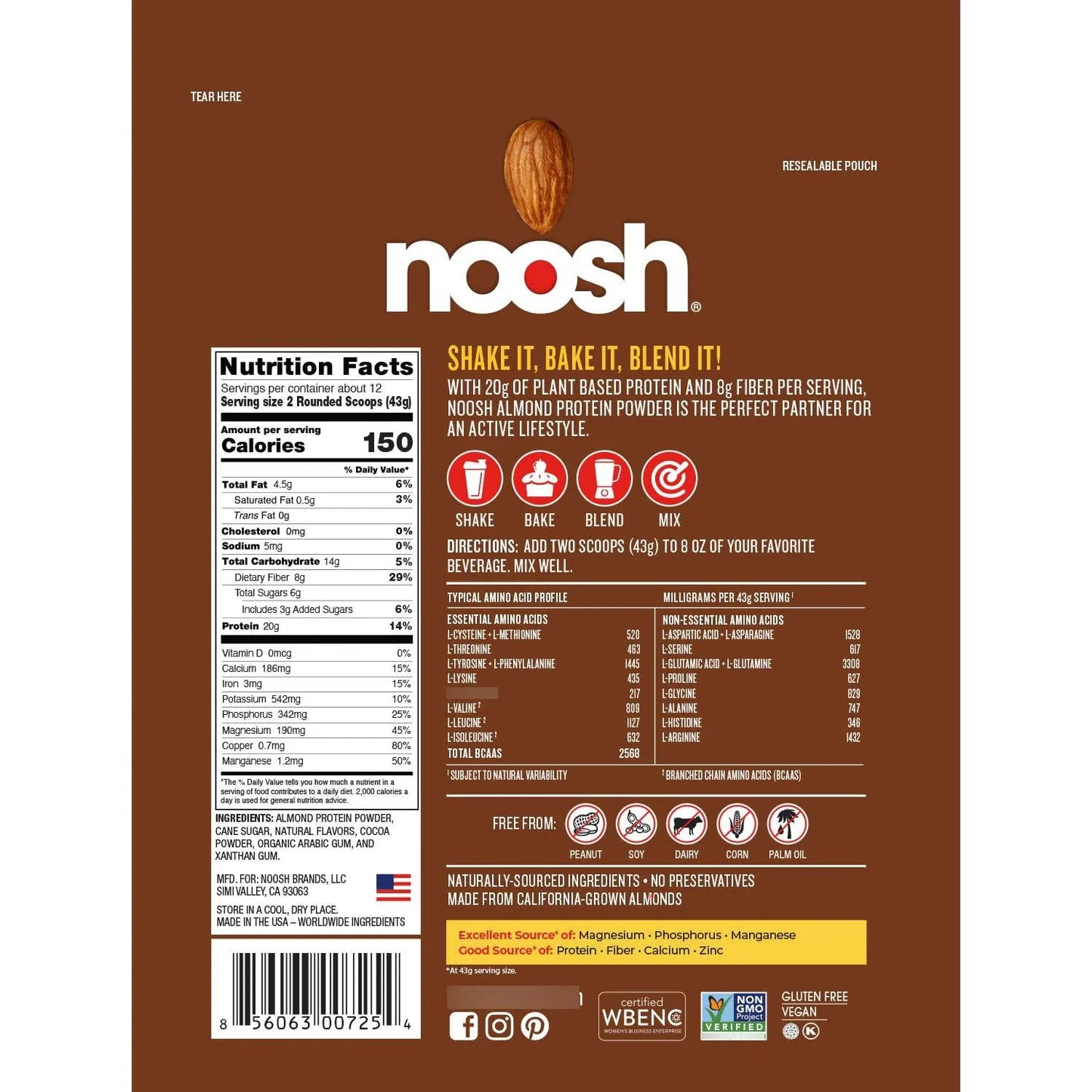 Chocolate En Polvo Proteína Almendra 35g Vegano Sin Gluten