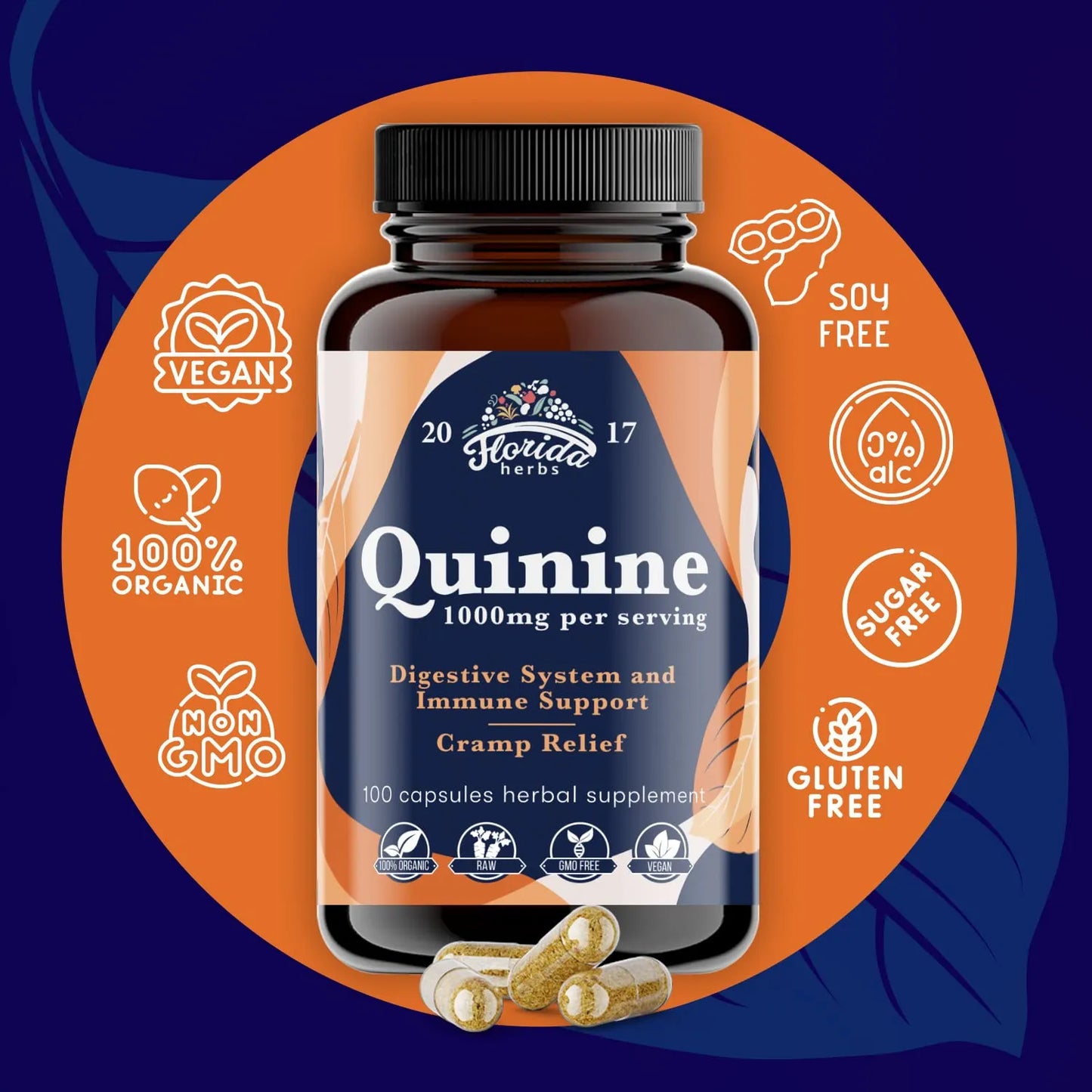 Tabletas De Quinina Para Calambres Musculares Y Piernas Inquietas 1000 Mg X 110 Capsulas