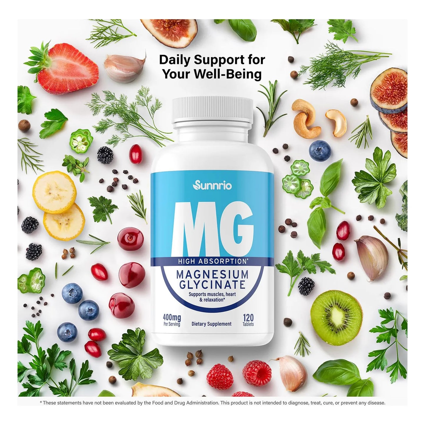 Glicinato De Magnesio 400 Mg Alta Absorción Apoyo Muscular Y Sueño