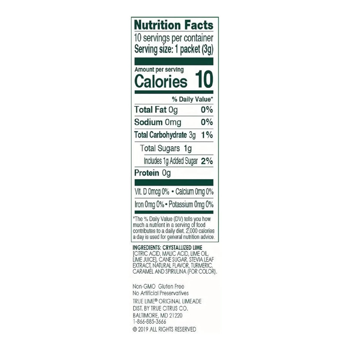 True Lime Limeade True Citrus 10 Unidades Sabor Natural Sin Azucar Añadido