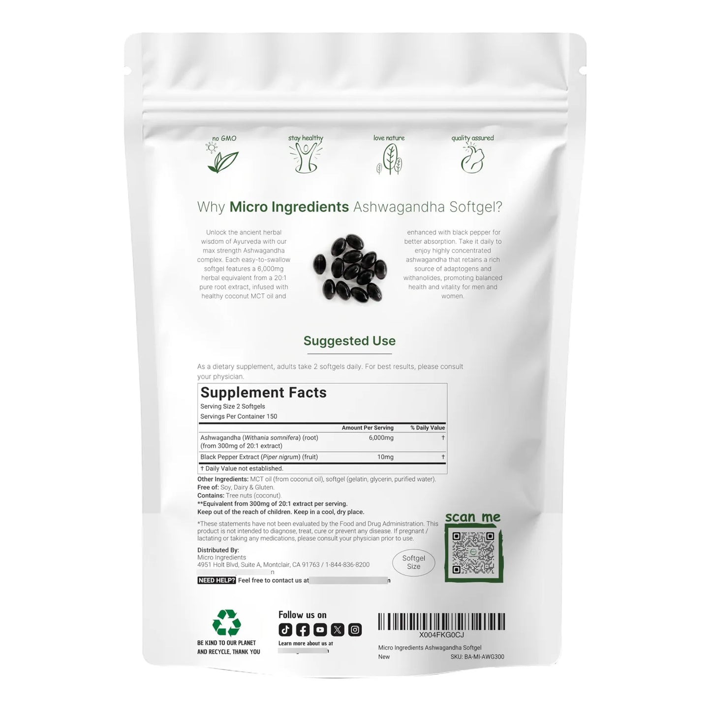 Ashwagandha 6000 Mg 300 Cápsulas Blandas Con Aceite Mct Y Pimienta Negra Para Máxima Absorción