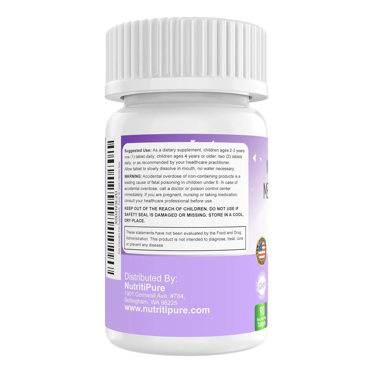 Tabletas Masticables De Hierro Sabor Uva Para Niños 9 Mg Con Vitamina C 90 Unidades