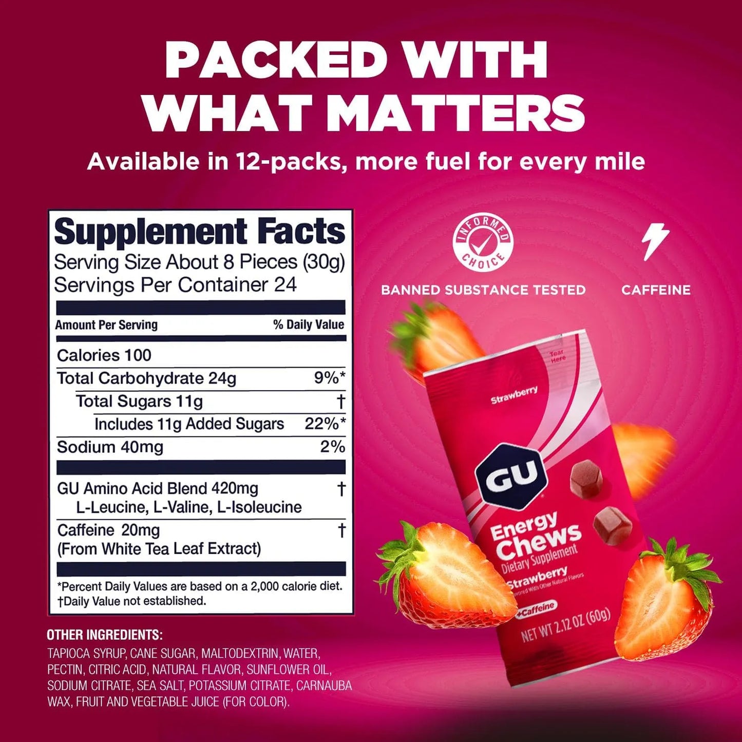 Gomitas Energéticas De Fresa Con Electrolitos 20 Mg Cafeína GU Energy