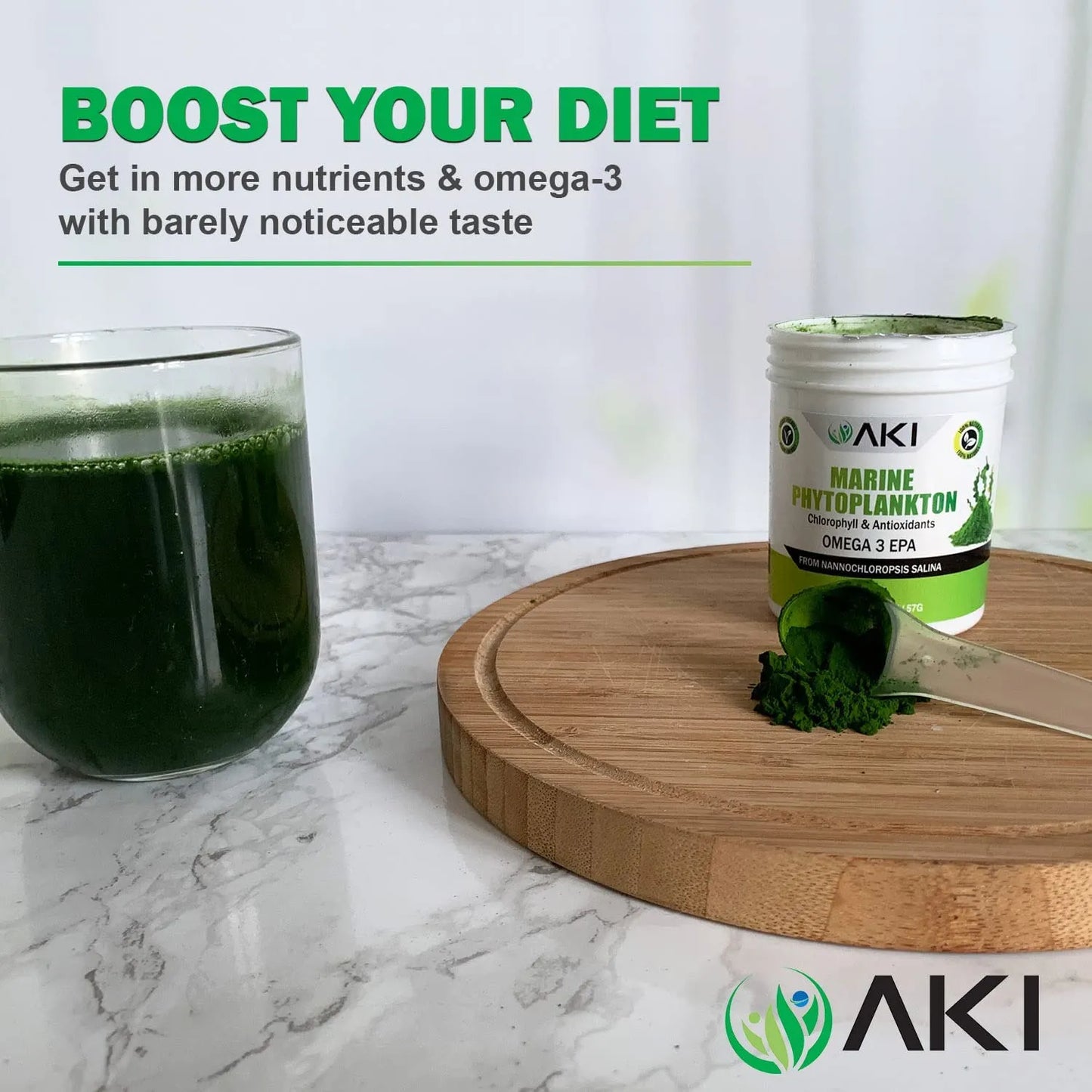 AKI Marine Polvo De Fitoplancton Omega 3 EPA Proteina Vegana Suplemento Nutricional