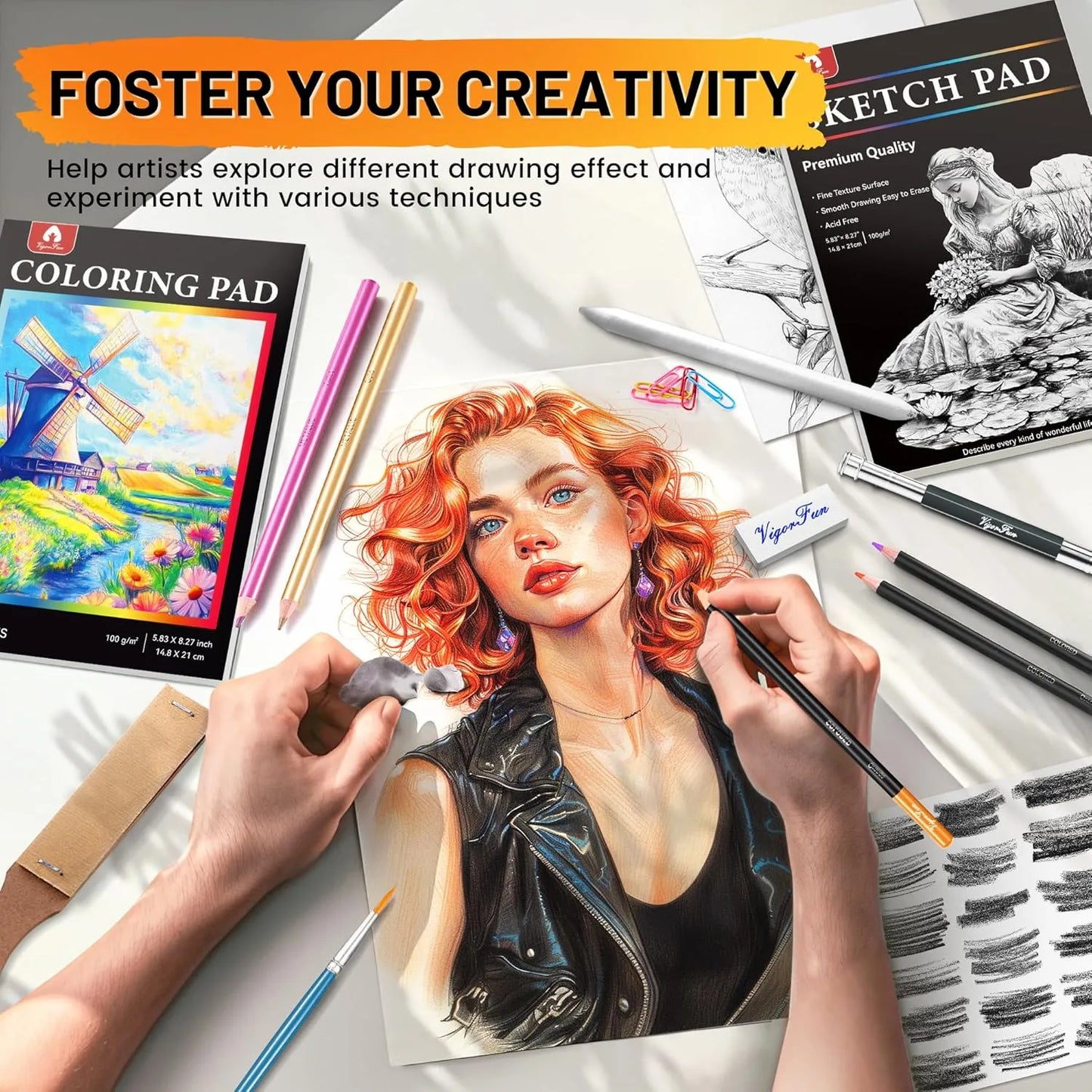 Kit Bocetos 106 Piezas Lápices Dibujo Profesional Cuaderno Colorear Arte