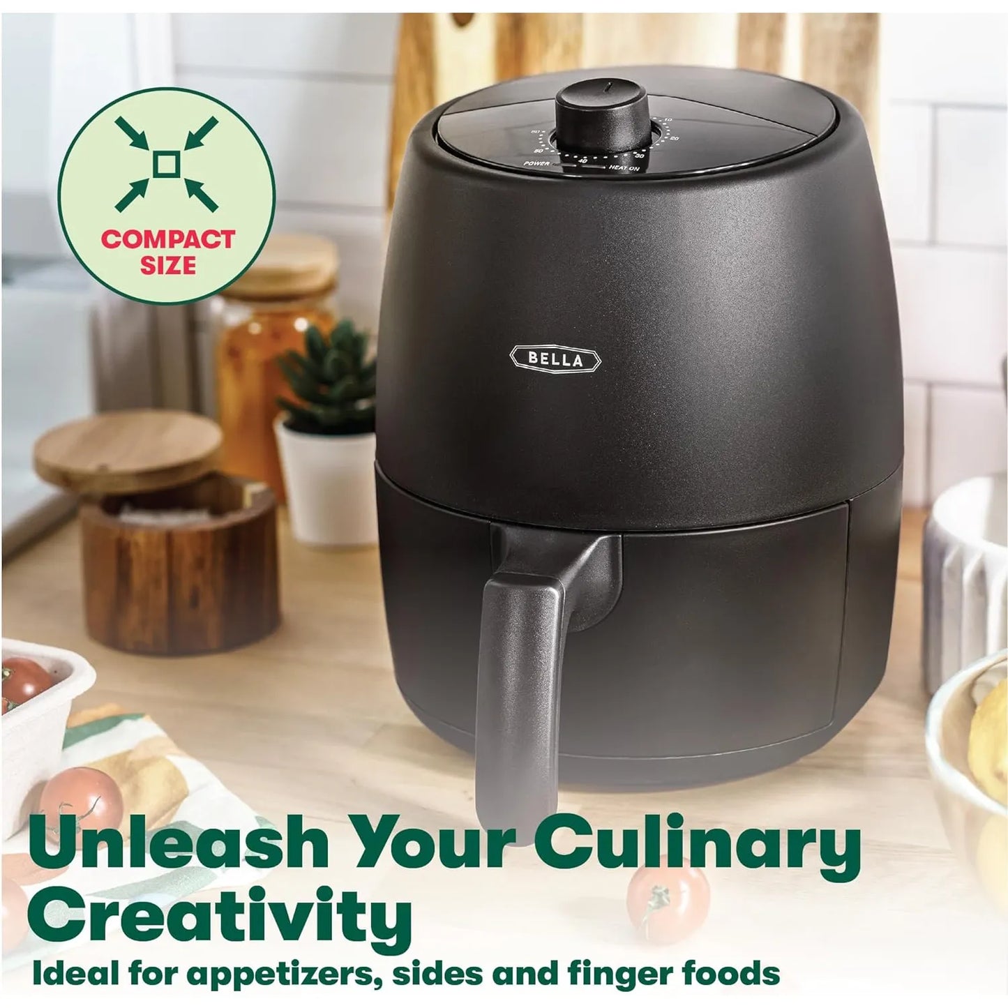 Horno Freidora De Aire Bella 2 Litros Multicocina 5 En 1 Negro Mate