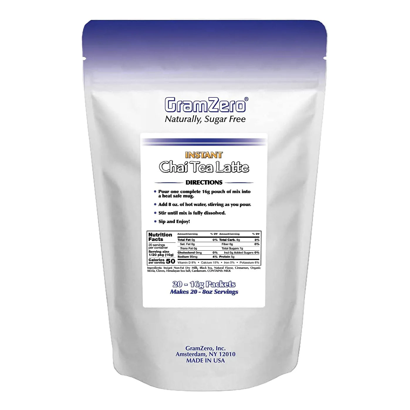 Mezcla Chai Latte Sin Azúcar Endulzado Stevia 20 Sobres Sabor Premium