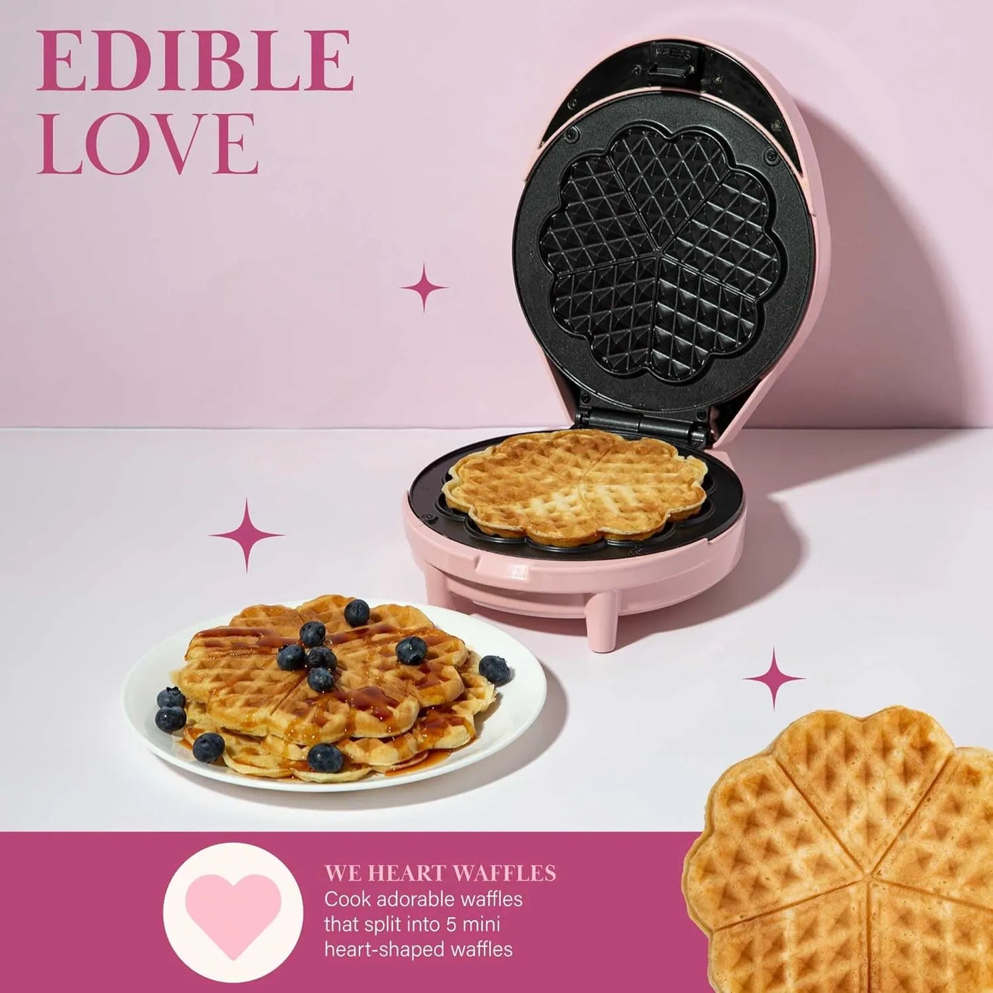 Máquina Para Hacer Gofres De Corazón, Produce 5 Mini Gofres