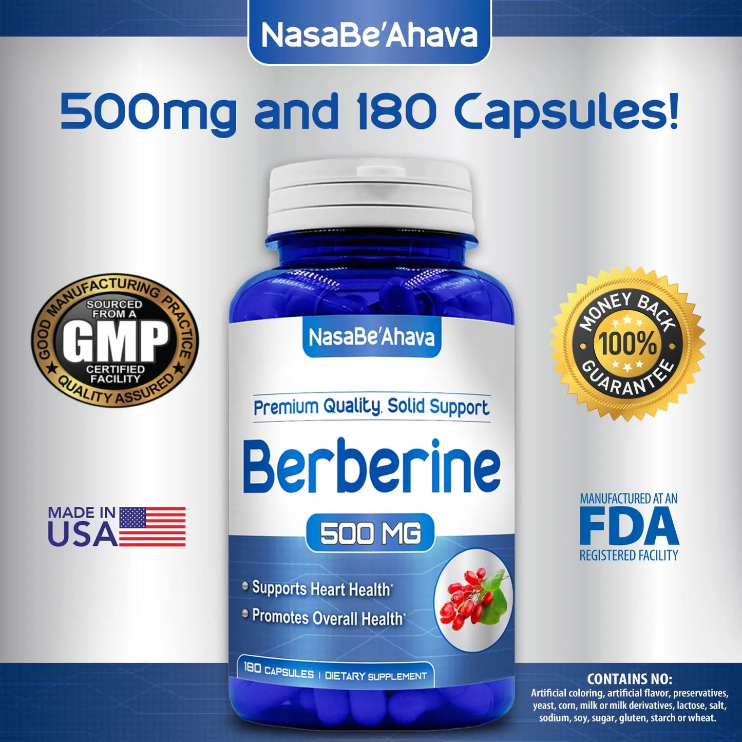 Berberina 500 Mg Suplemento Herbal Apoyo Metabólico Y Inmunológico