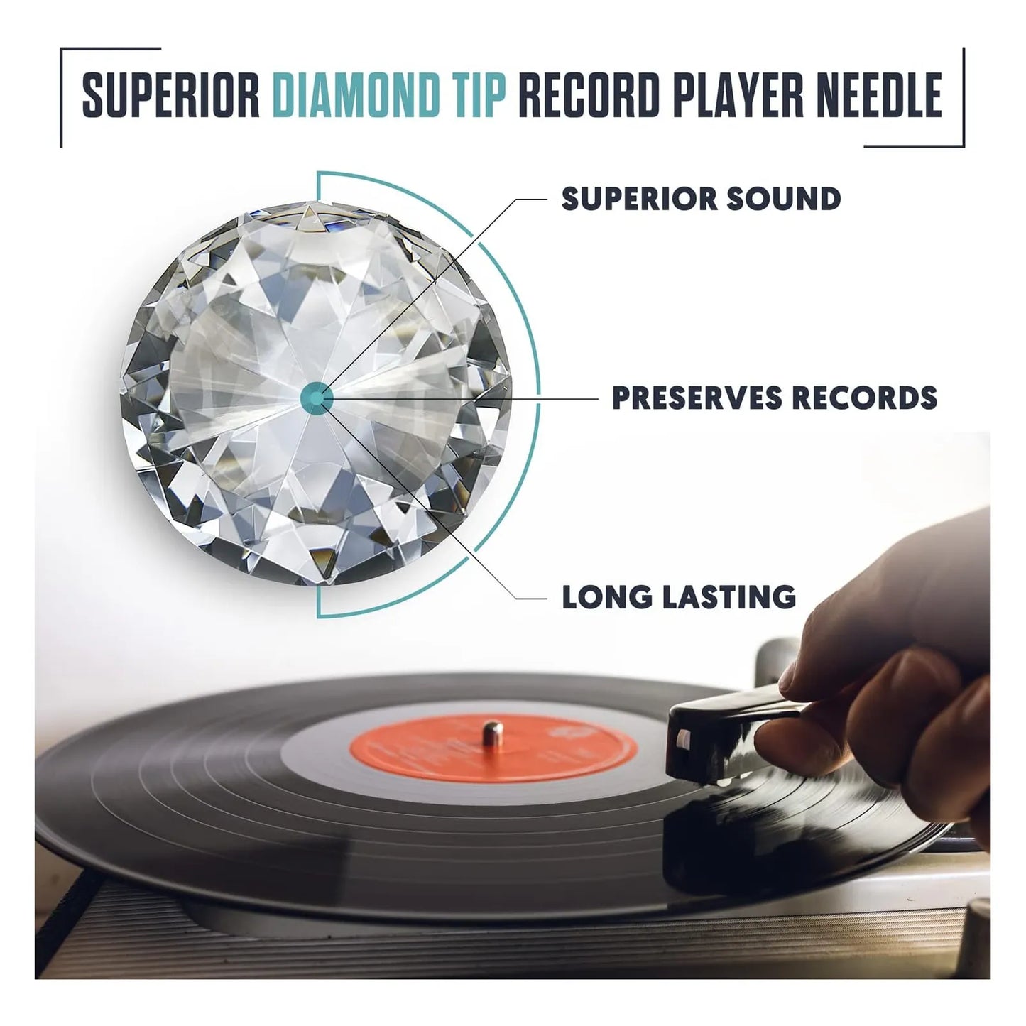 Paquete De Tres Agujas Repuesto Tocadiscos Con Punta Diamante Sonido Superior Y Proteccion Para Vinilos