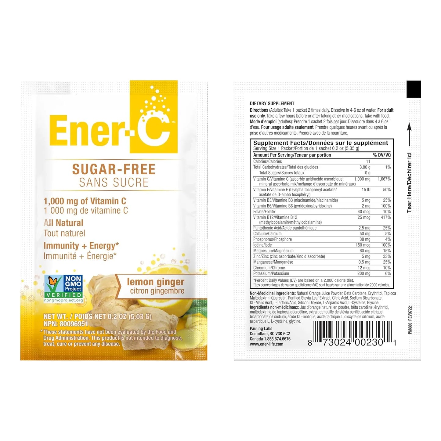Mezcla Multivitaminica Limon Jengibre 1000 Mg Vitamina C Electrolitos Ener C 60 Unidades