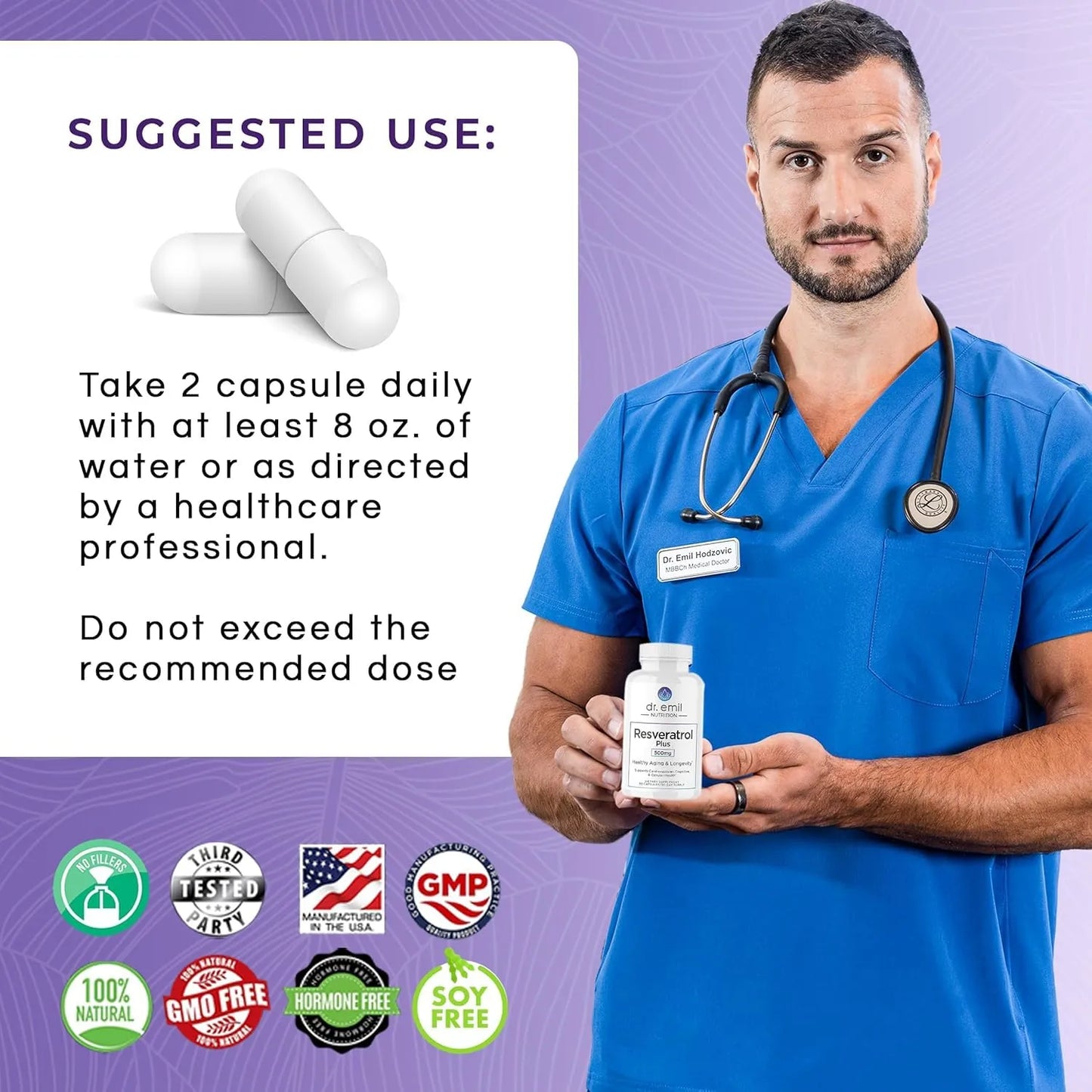Suplemento De Resveratrol 500 Mg Y Quercetina 100 Mg Para Envejecimiento Saludable 60 Capsulas