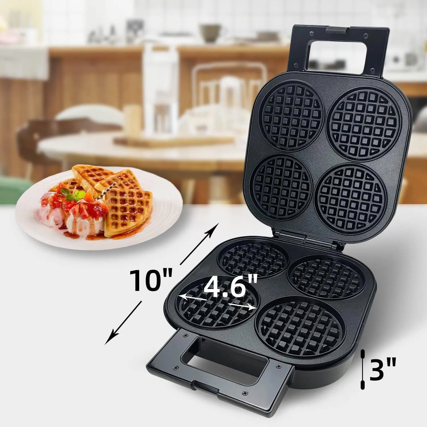Plancha Waffles Belgas Antiadherente 1300W 4 Unidades Familiar Rapido Y Facil