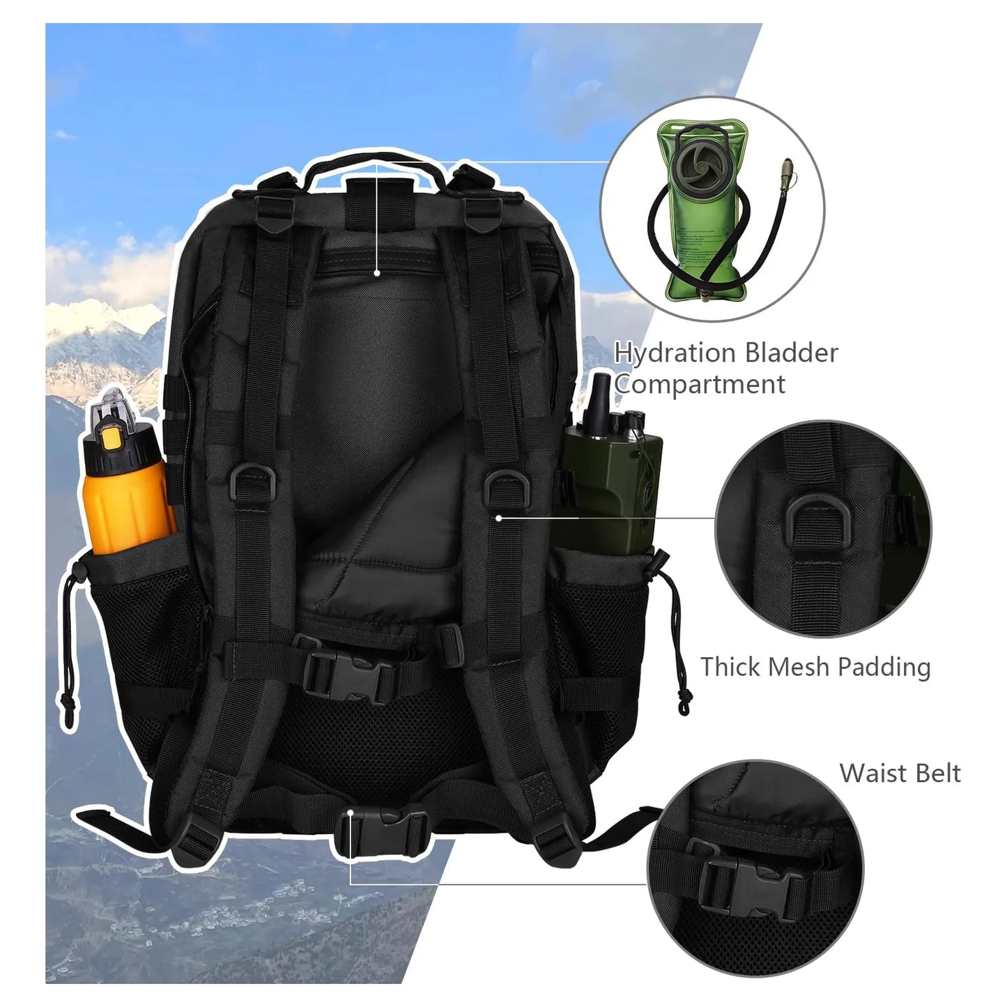 Mochila Táctica Militar 45L Resistente Al Agua Con Sistema MOLLE Y Compartimento Hidratación