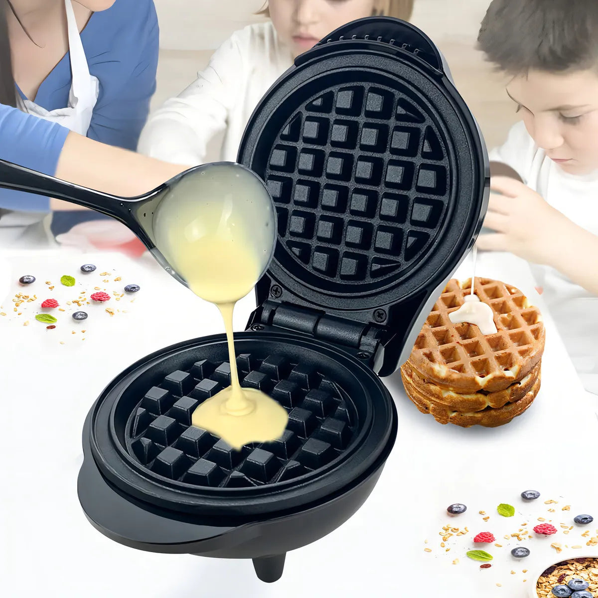 Aoruru Mini Waffle Maker Plancha Eléctrica Para Gofres Caseros Perfectos