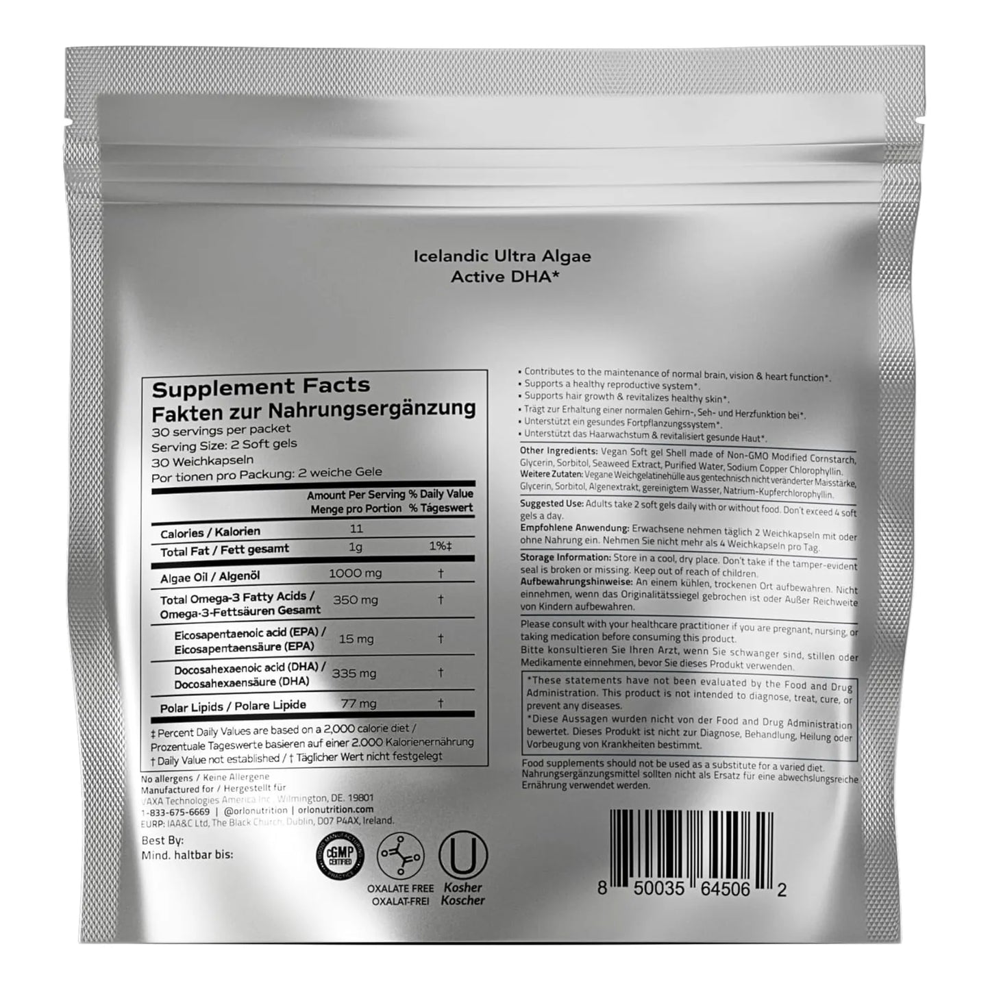 Aceite De Algas Omega 3 Dha Epa 60 Cápsulas Triple Potencia Orlo DHA Vegano