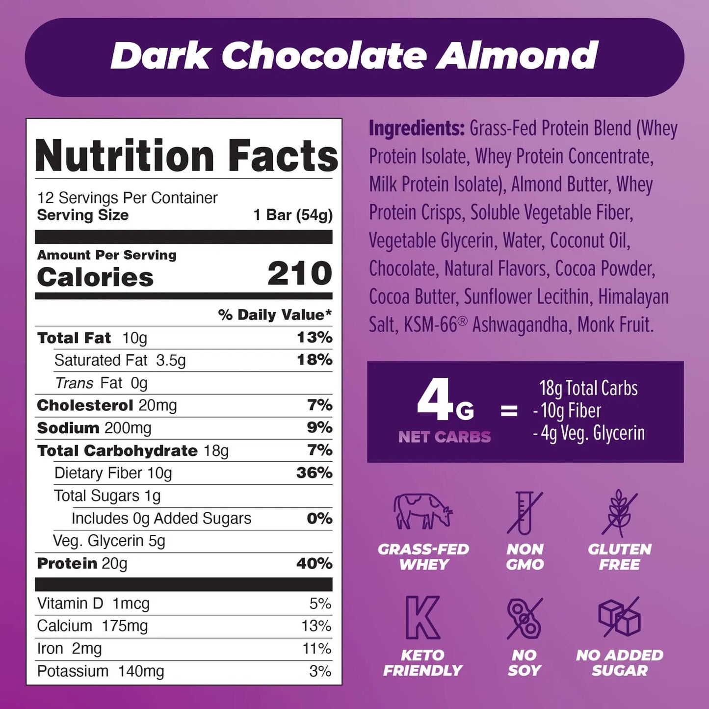 Barras De Proteína Keto De Chocolate Atlas Mind + Body Con Ashwagandha 10 Unidades