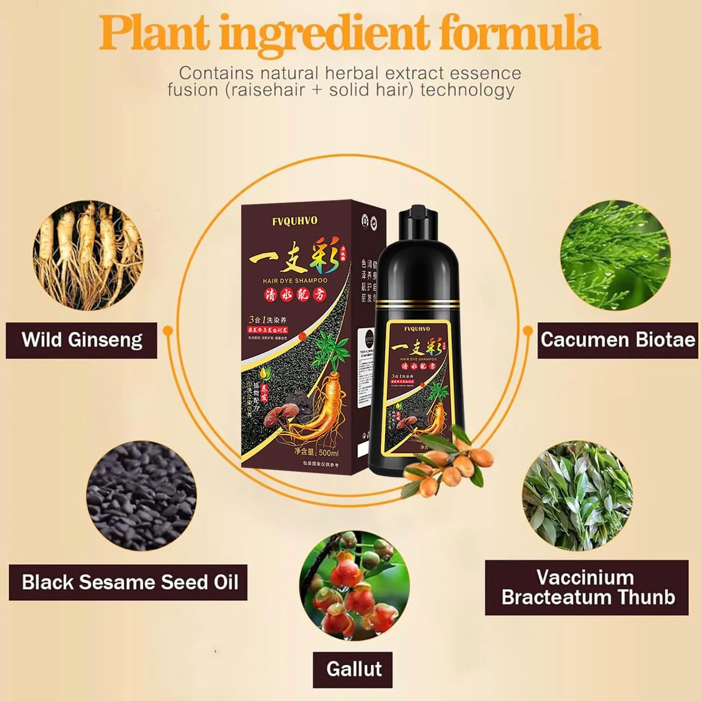 Champú Natural 3 En 1 Cobertura Canas Tinte Instantáneo Sin Daño Cabello