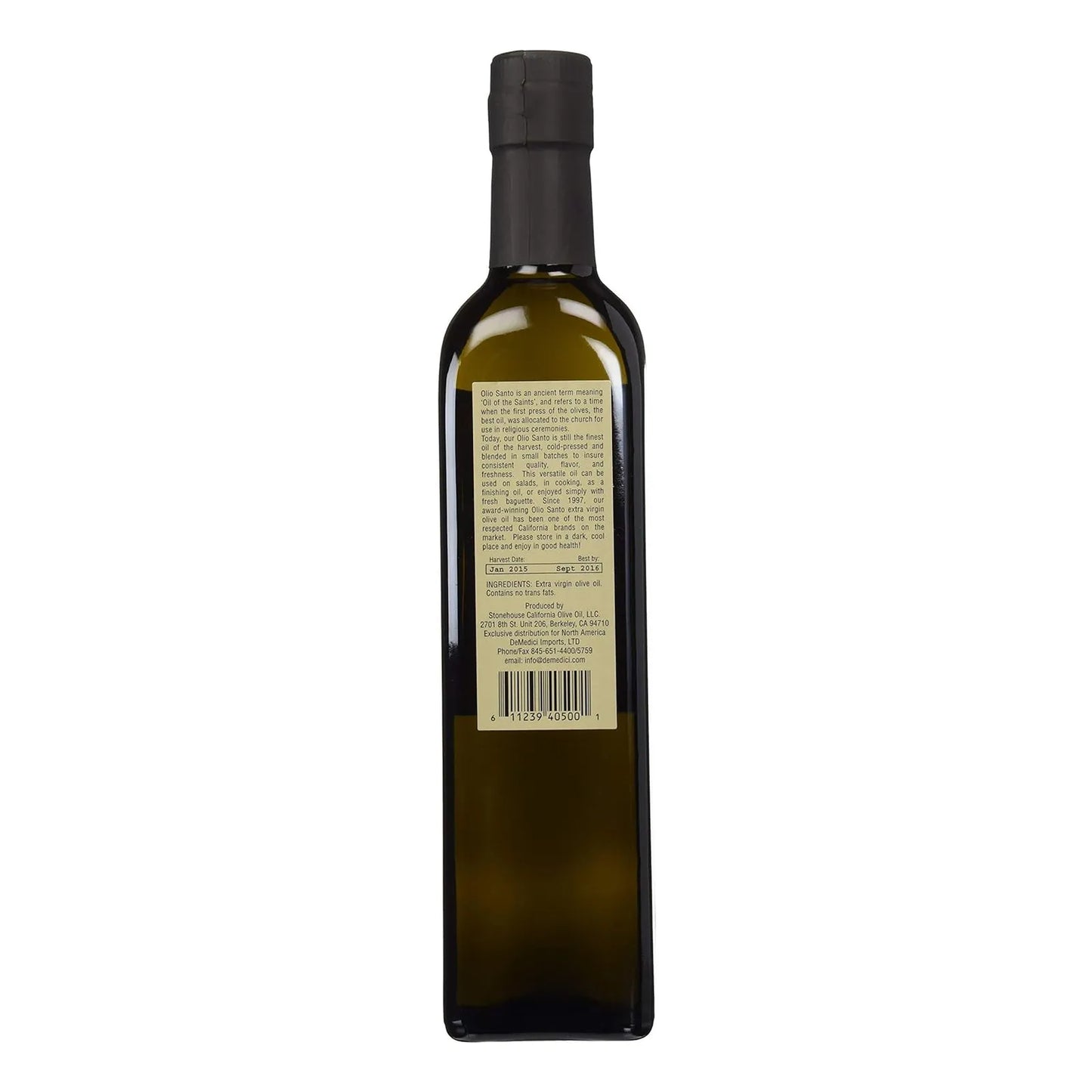 Aceite De Olio Santo California Extra Virgen Prensado En Frio 16.9 Oz Importado
